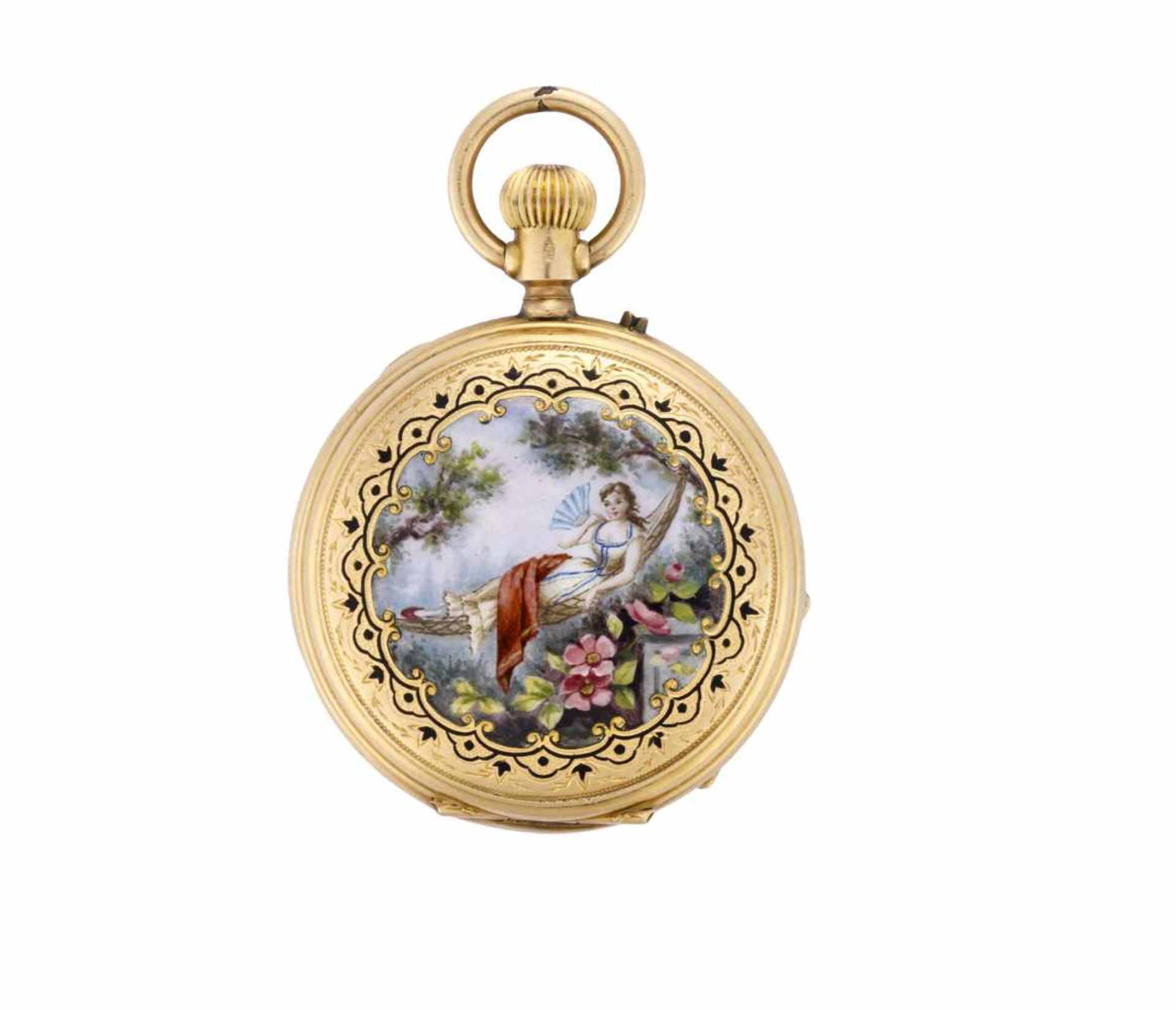 PATEK & Co18K gold savonnette pocket watch with enamel decoration19th centuryCase signedManual - Bild 2 aus 4