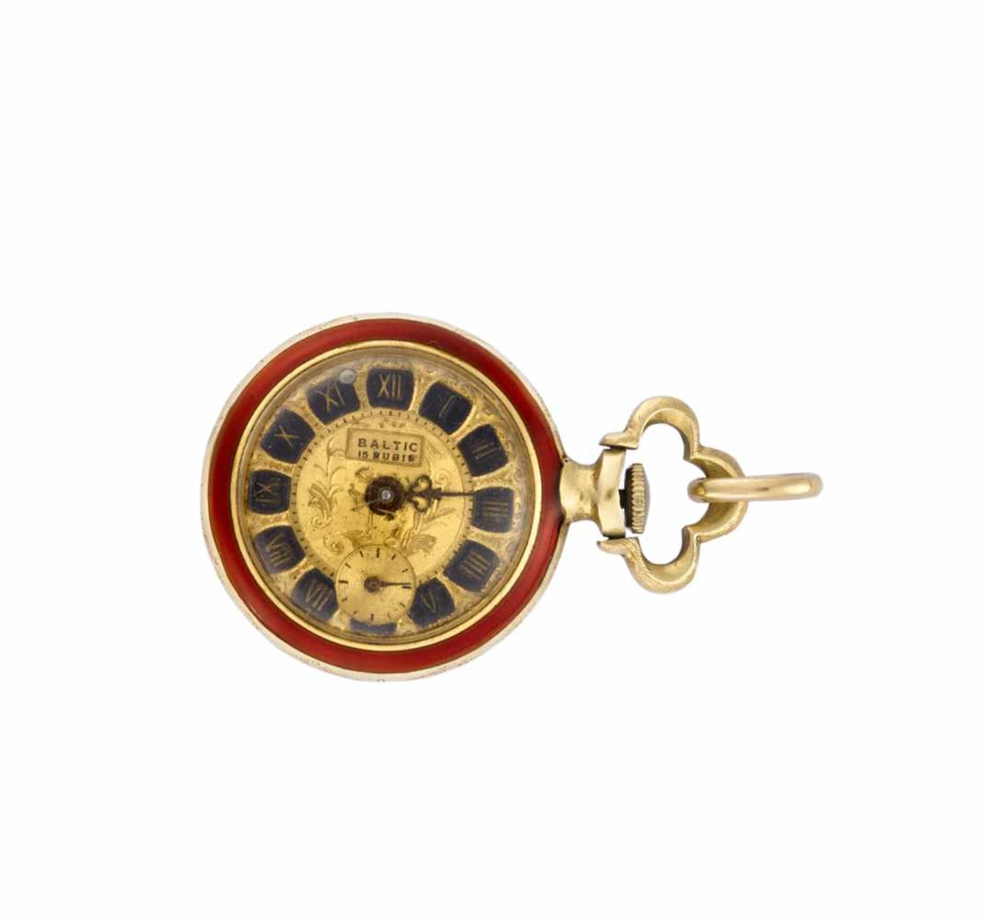 BALTIC18K gold pocket watch with guilloche enamelHalf 20th centuryDial signedManual wind