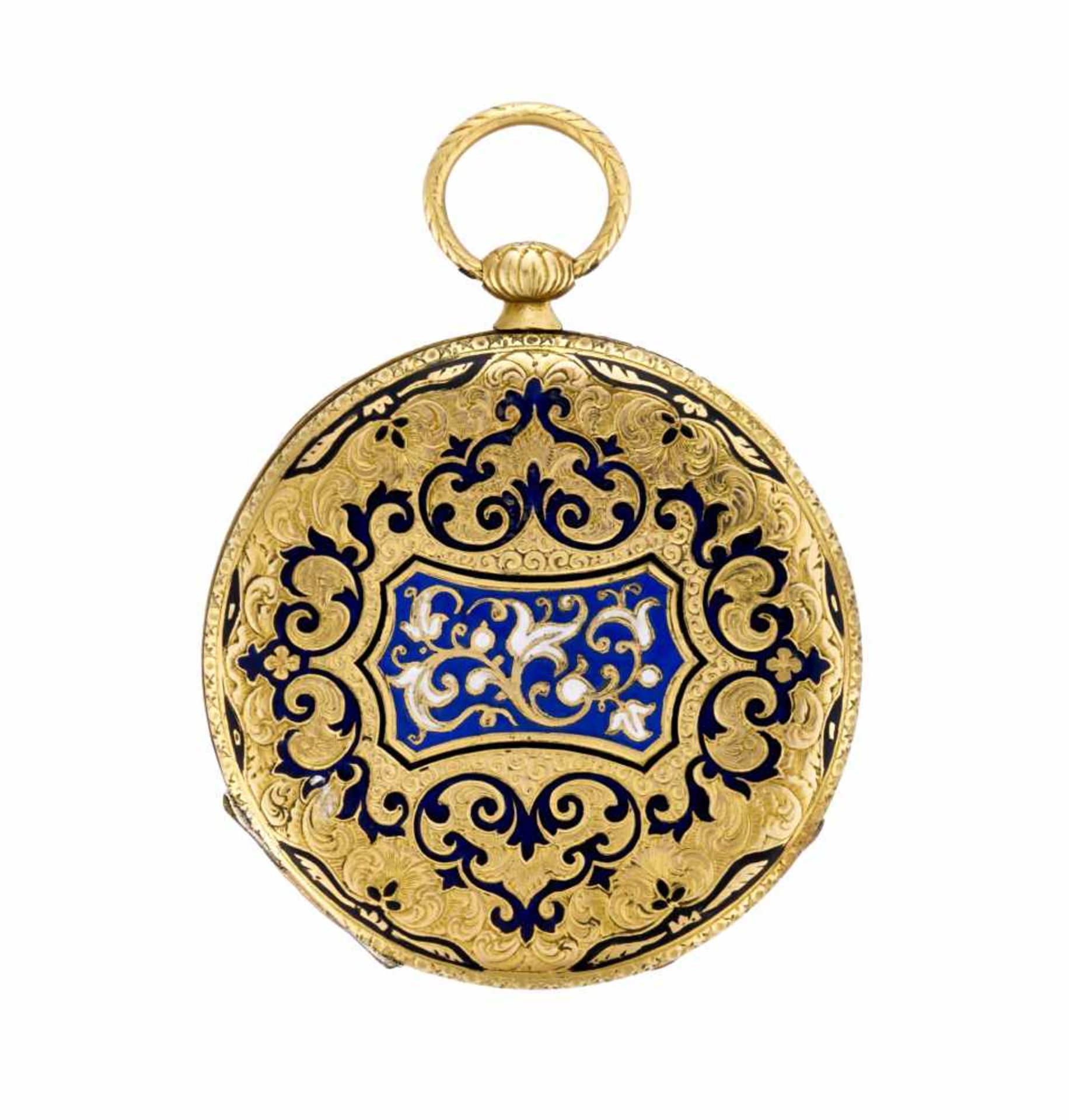 ANONYMOUS18K gold pocket watch with enamel decorationHalf 19th centuryKey-wind movementSilvered dial - Bild 2 aus 2