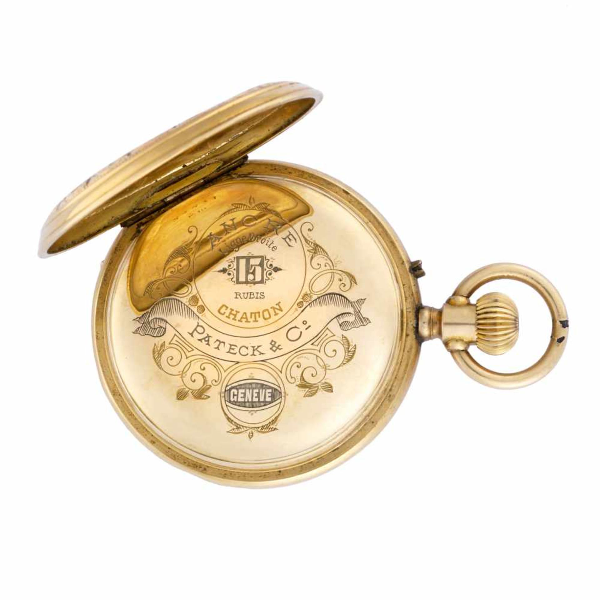 PATEK & Co18K gold savonnette pocket watch with enamel decoration19th centuryCase signedManual - Bild 4 aus 4