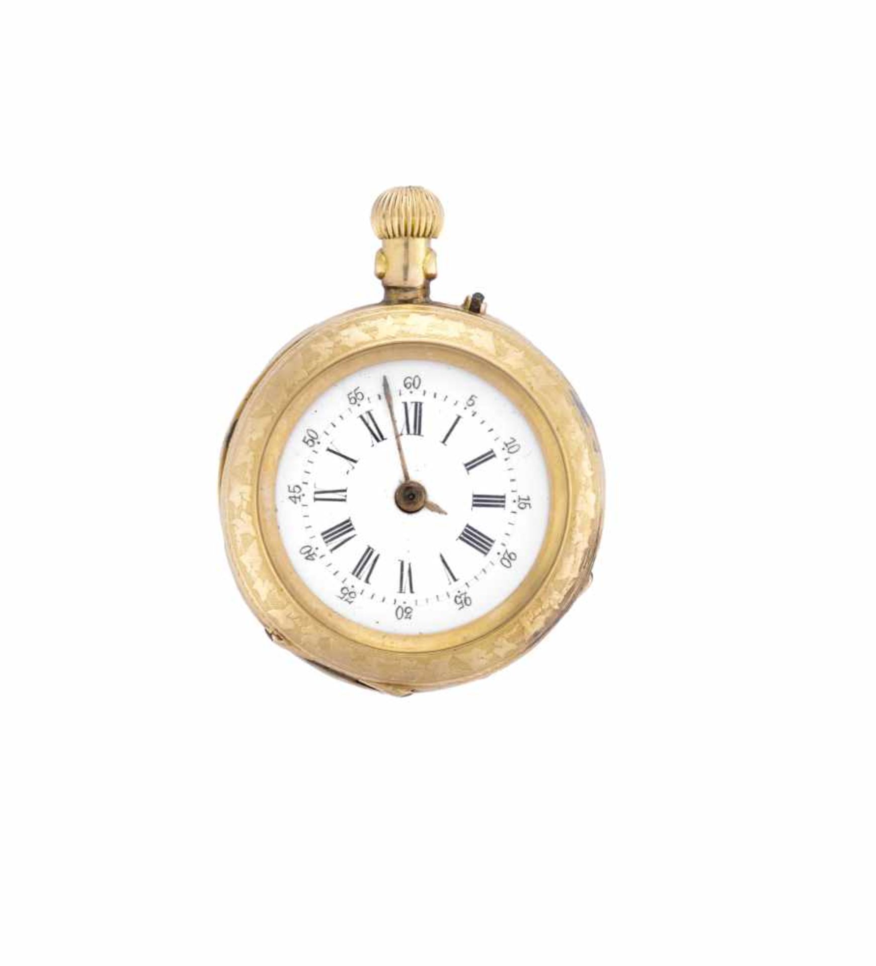 ANONYMOUSPink 18K gold pocket watchLate 19th centuryManual wind movementWhite dial with Roman