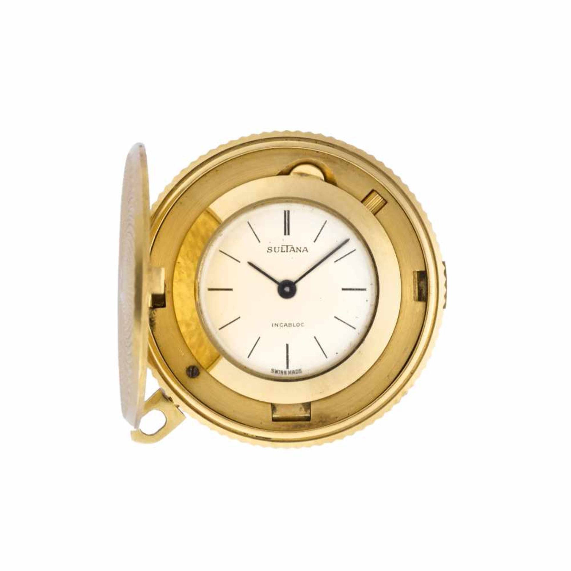 SULTANA18K gold savonnette pocket watchHalf 20th centuryDial signedManual wind movementWhite dial