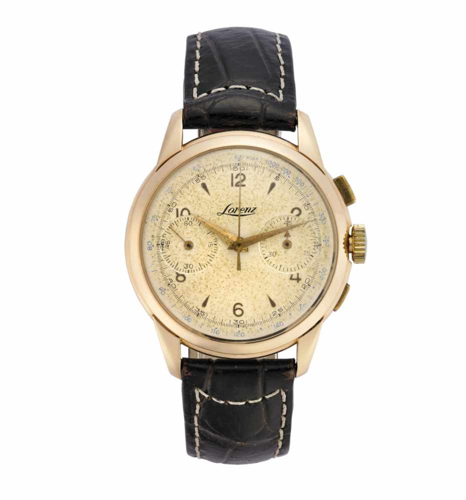 LORENZ, CronografoGent's pink 18K gold wristwatch1940sDial signedManual-wind movementCream dial with