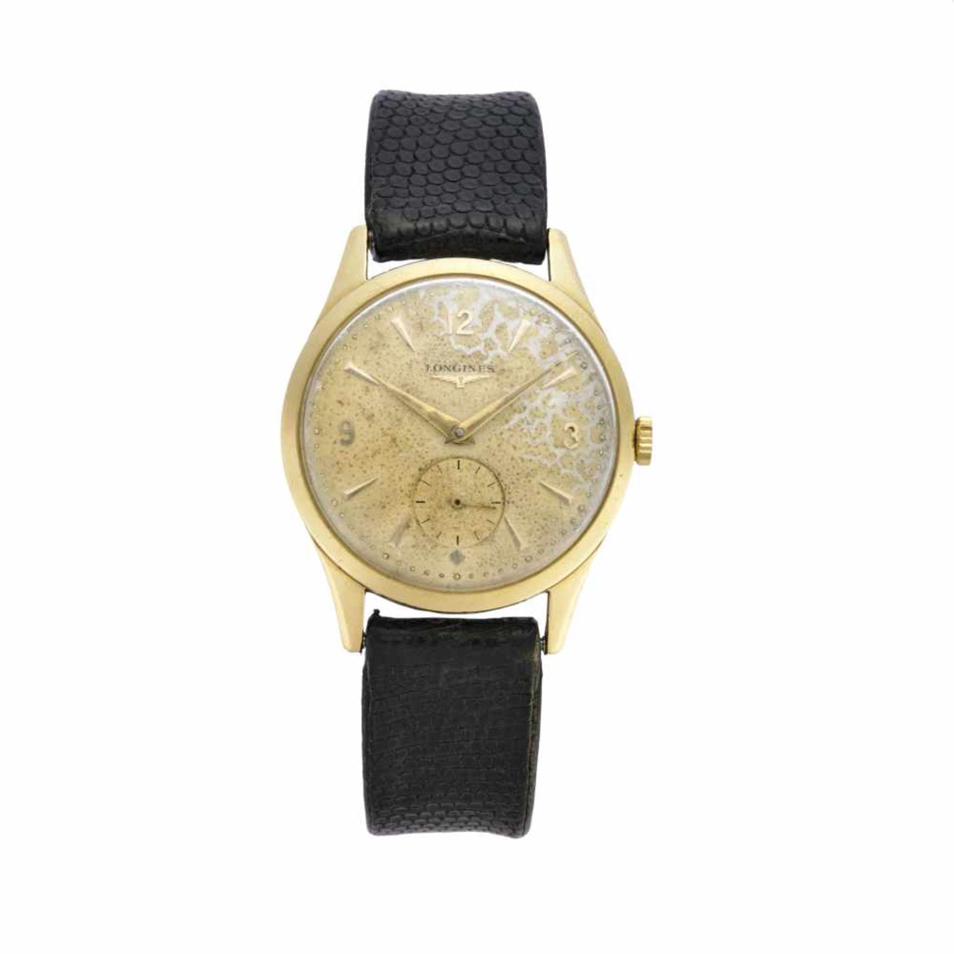 LONGINESGent's 18K gold wristwatch1960sDial, movement and case signedManual-wind movementSilvered