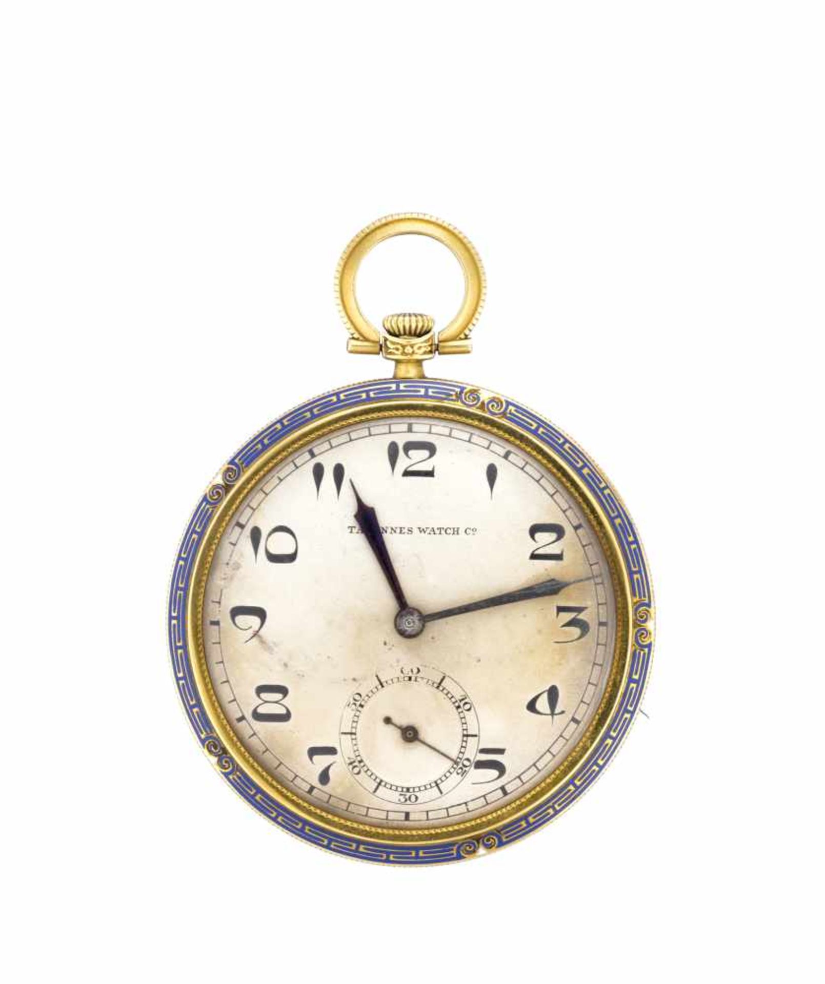 TAVANNES WATCH&CO 18K gold pocket watch with enamel decorationFirst half 20th centuryDial