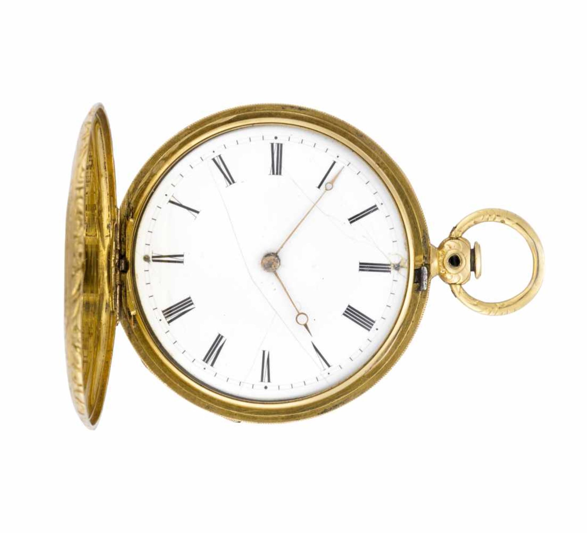 CH.S OUDIN ET FILS18K gold savonnette pocket watchHalf 19th centuryCase signedKey-wind movementWhite