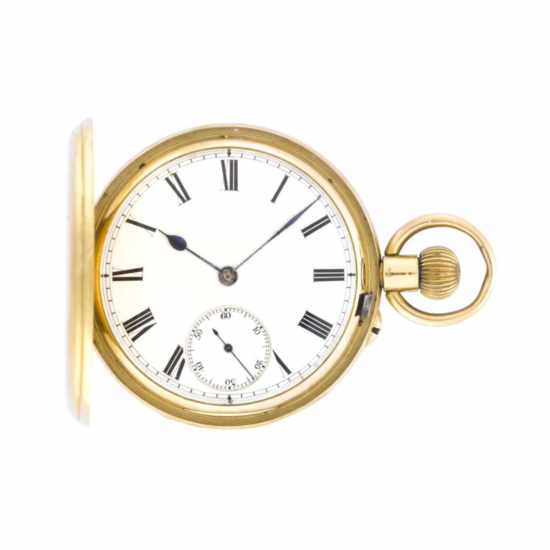ANONYMOUS18K gold savonnette pocket watchSecond half 19th centuryManual wind movementWhite dial with