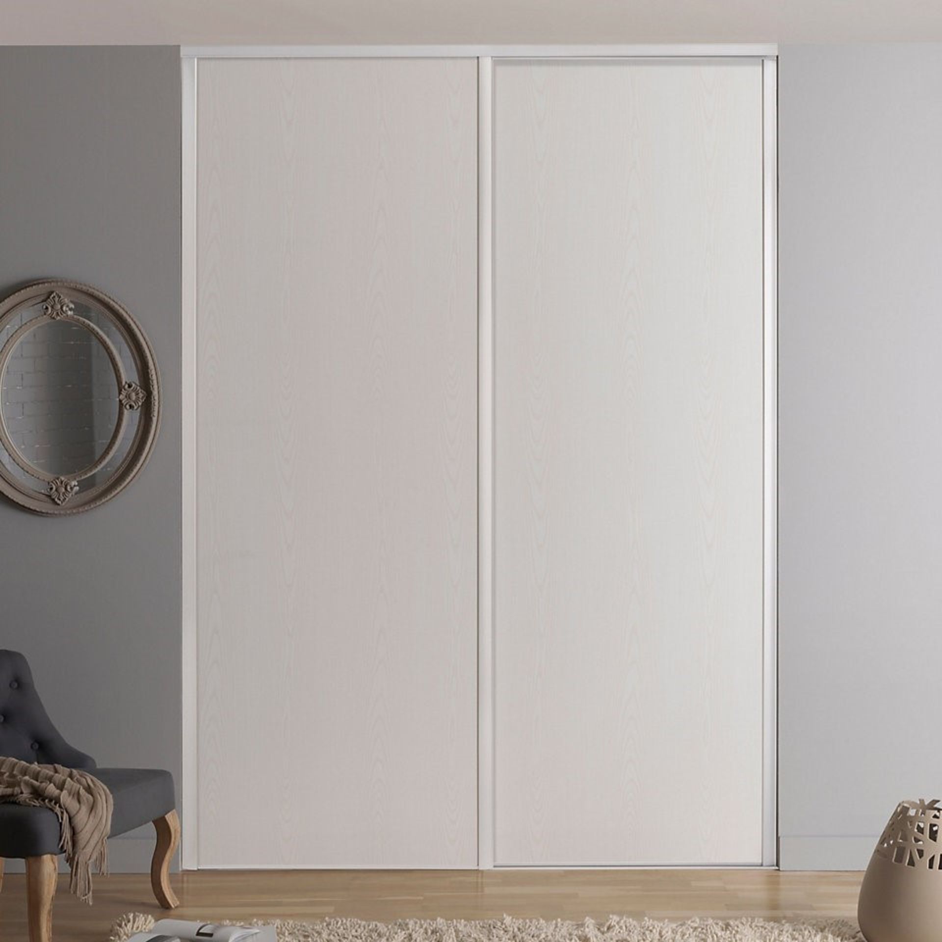 2 x VALLA 1 Sliding Wardrobe Door In White Decorative Panel With White Lacquered Steel Profiles - CL