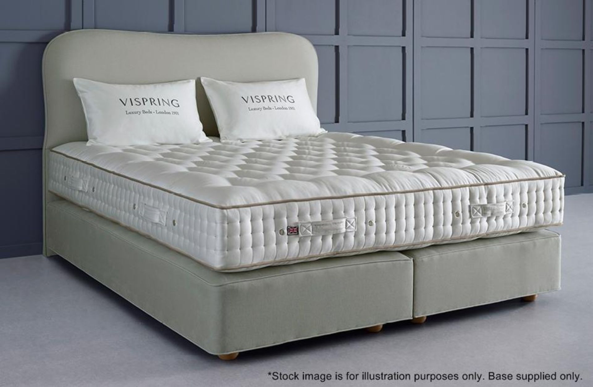 1 x VISPRING 'Sovereign' Divan Luxury Super King Size Bed Base In A Dove Grey Faux Suede - Handmade