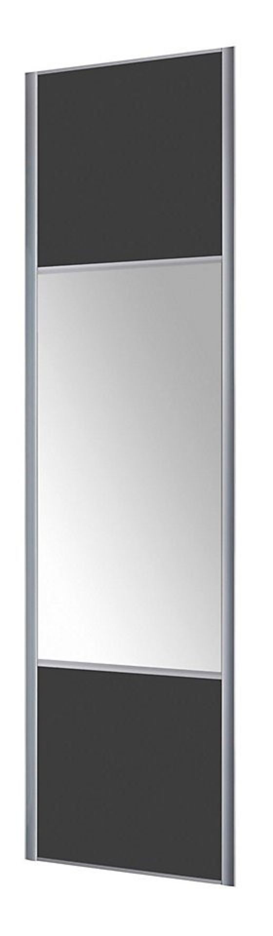 1 x VALLA 1 Sliding Wardrobe Door In Dark Grey With A Silver Mirror And Grey Lacquered Steel Profile