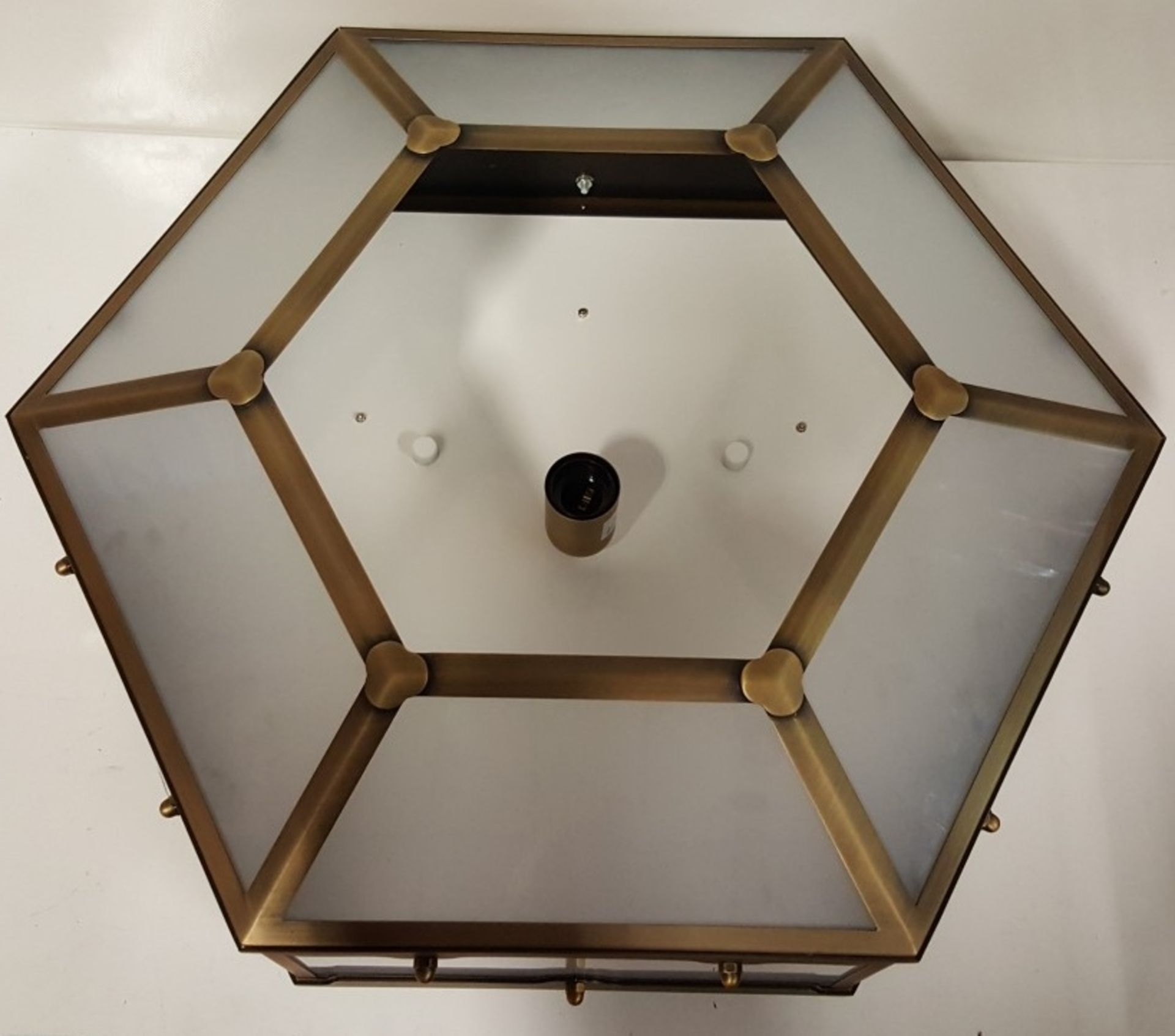 1 x Chelsom Flush Fitting Hexagonal Shaped Light Fitting In A Antique Brass Finish - REF715