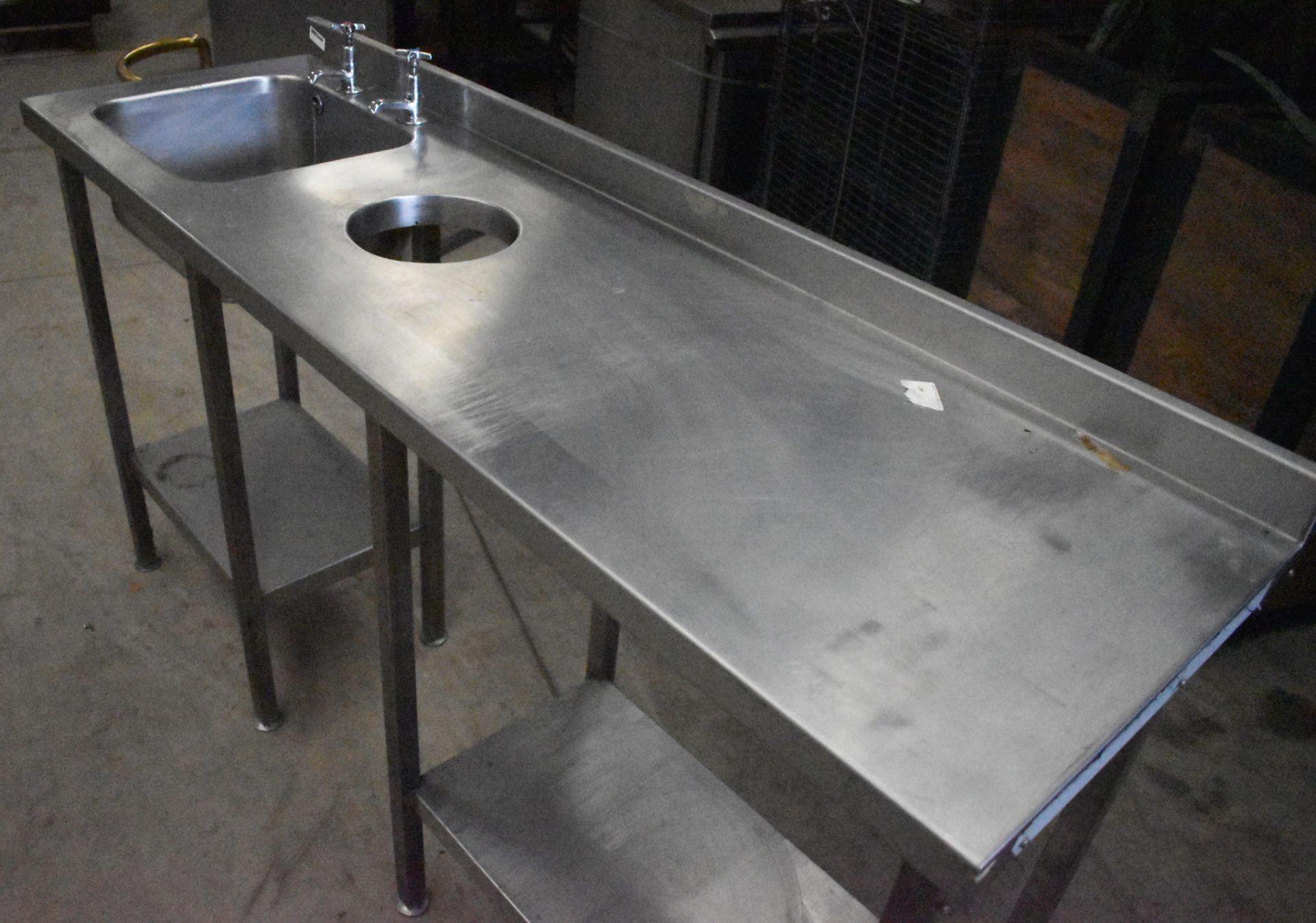 1 x Stainless Steel Wash Basin Prep Table With Undershelves, Upstand, Basin and Taps and Waste Chute - Image 3 of 5