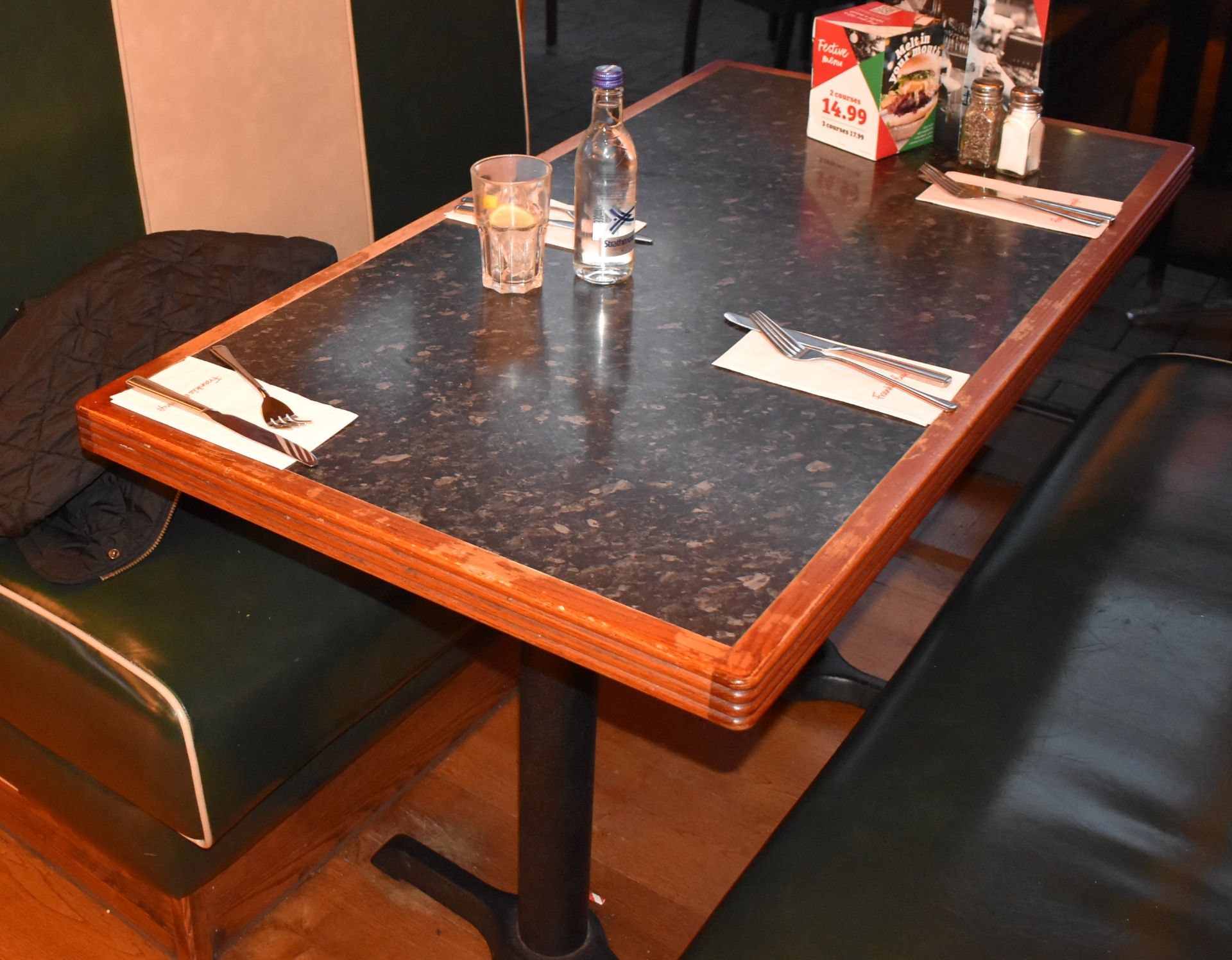 2 x Restaurant Rectangular Dining Tables With Granite Effect Tops and Cast Iron Bases - From - Image 2 of 4