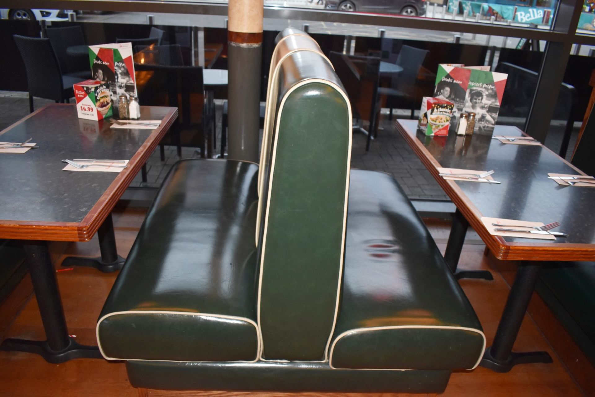 3 x Sections of Booth Seating - Upholstered in a Green and Cream Retro Style Faux Leather Upholstery - Image 4 of 6