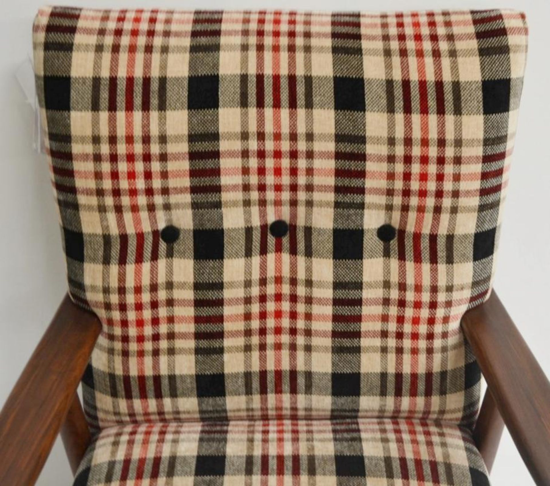 1 x JAB King Upholstery Mid Century Chair Upholstered In A 'Bourbon Pattern' - Dimensions (approx): - Image 8 of 9