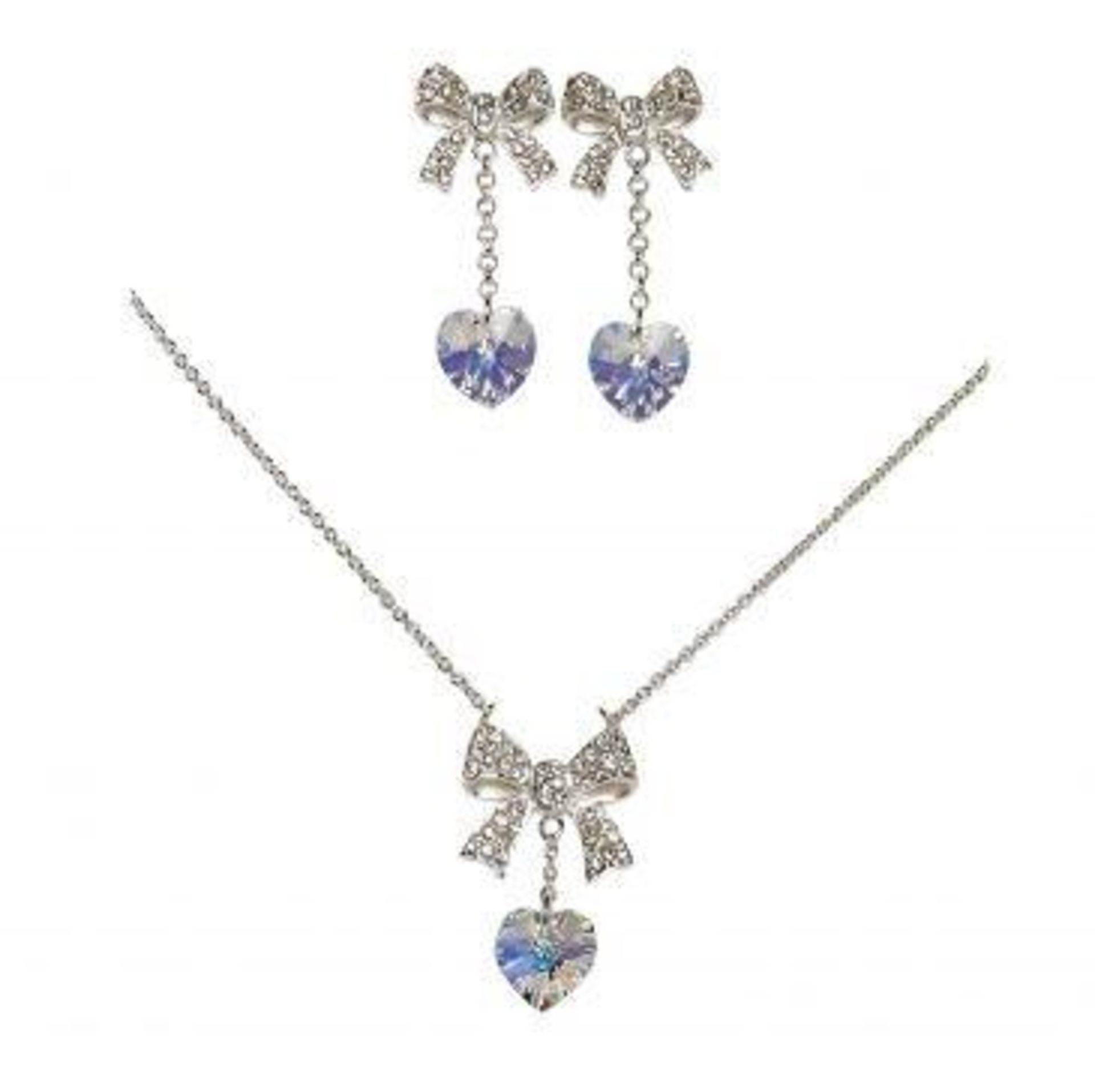 10 x HEART PENDANT AND EARRING SETS By ICE London - EGJ-9900 - Silver-tone Curb Chain Adorned With - Image 2 of 3