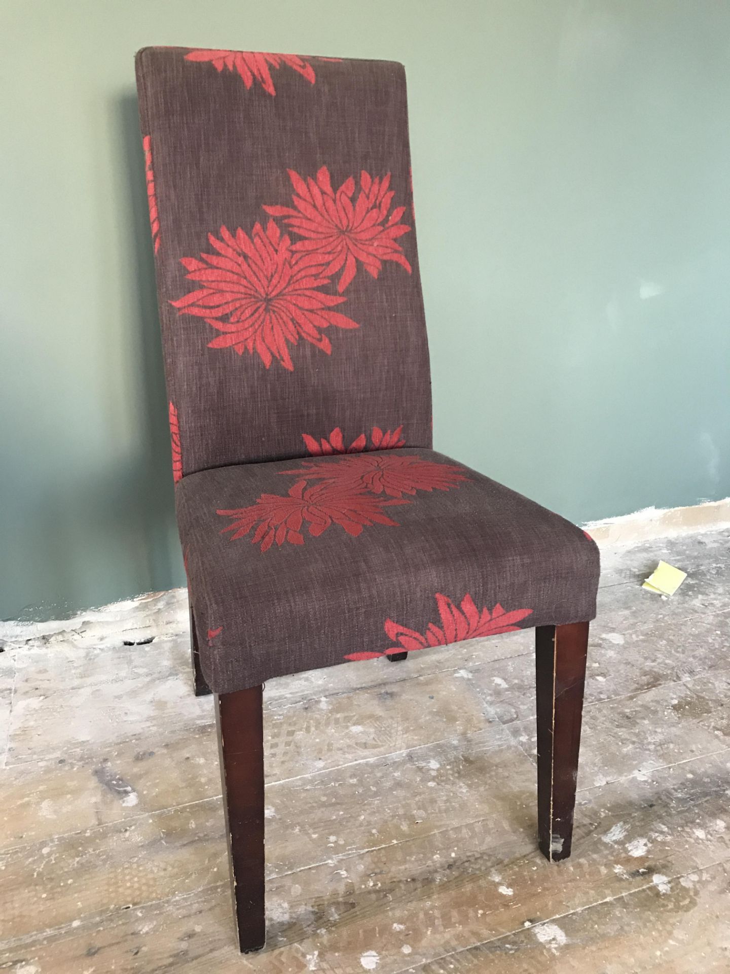 10 x Dark Grey Fabric Dining Chairs With Red Flower Pattern