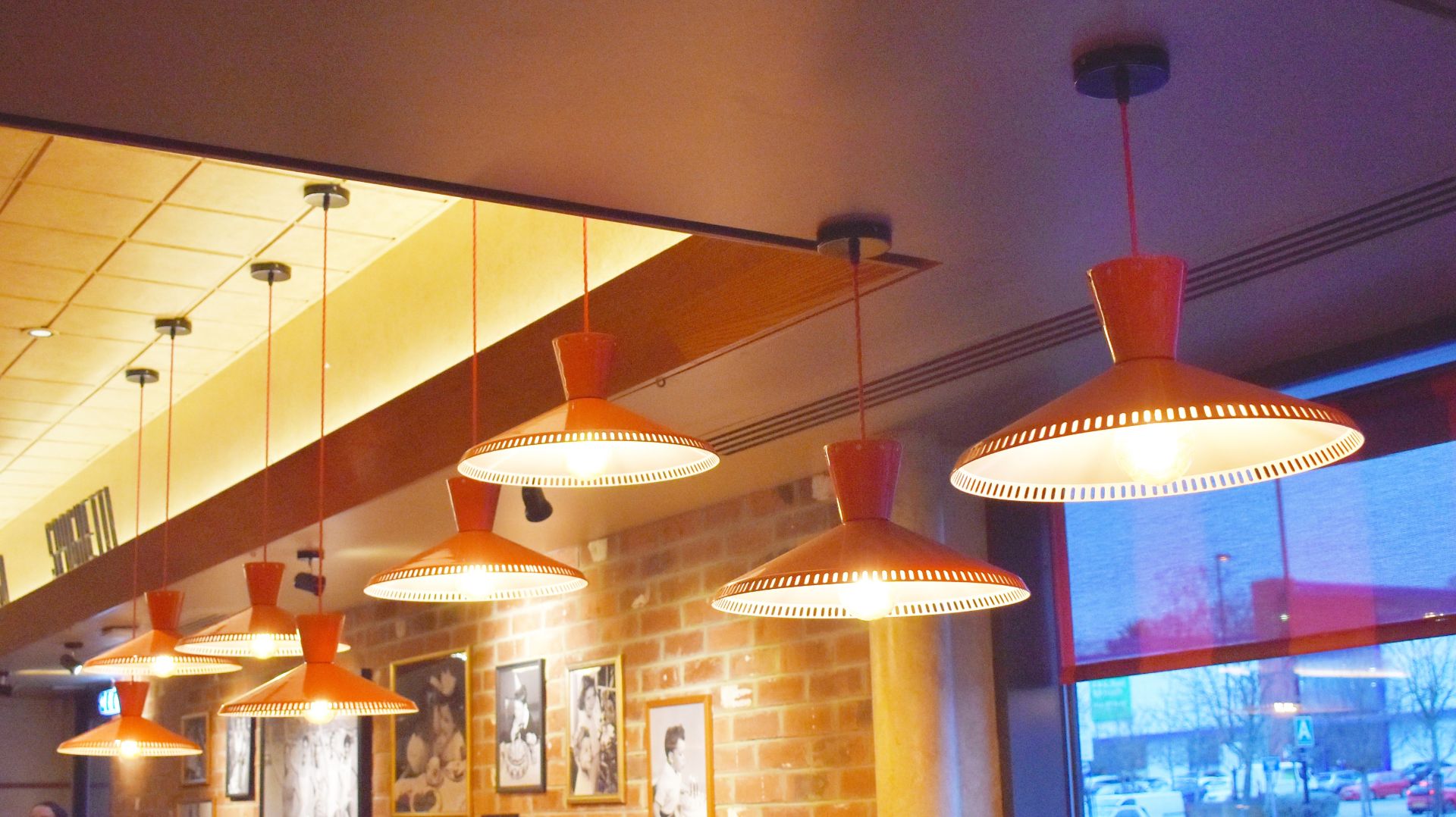 8 x Red Industrial Style Pendant Light Fittings - Ideal For Restaurants, Cafes or Kitchens -