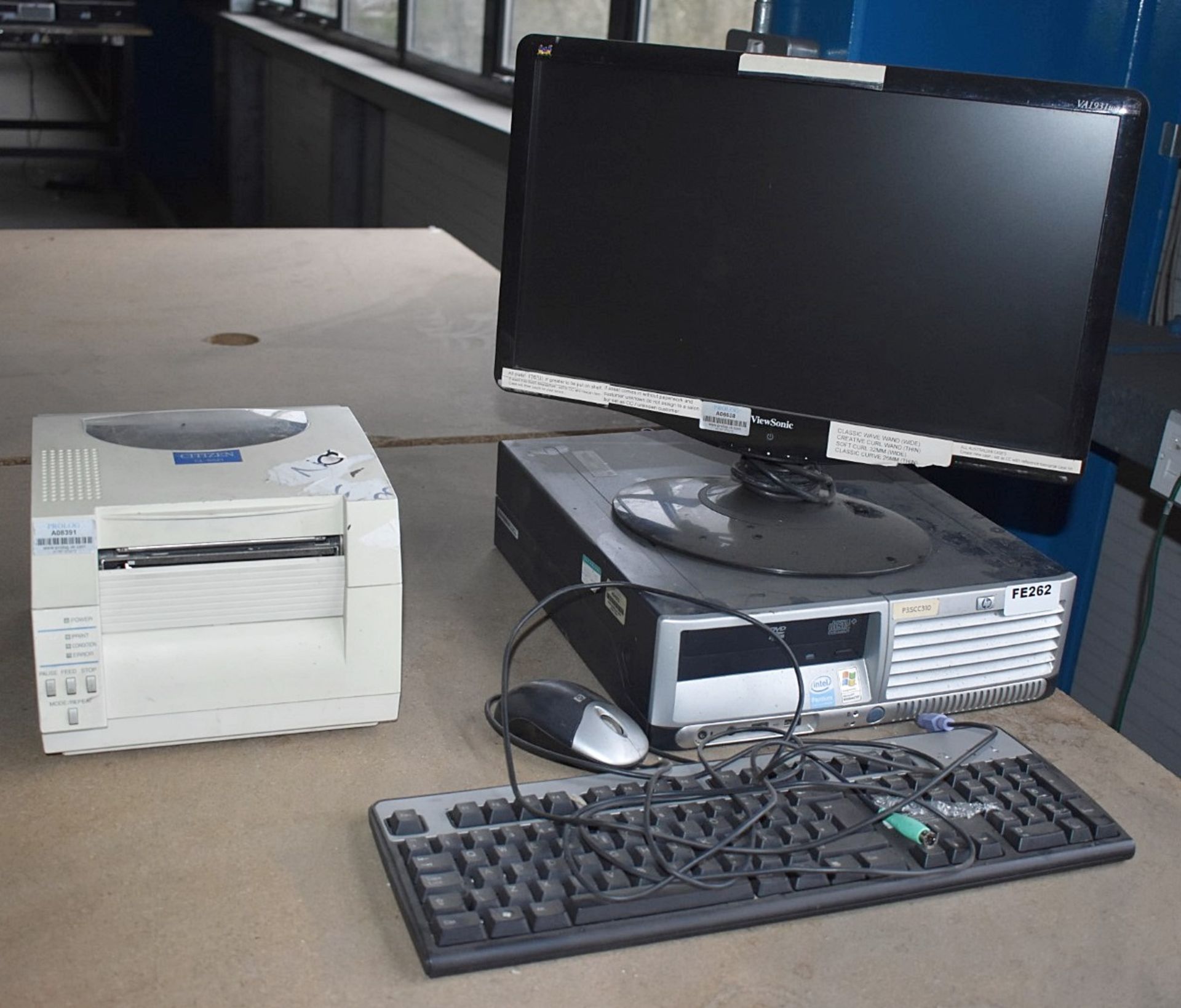 1 x Assorted Lot of Computer Equipment - Includes 1 x Desktop PC, 1 x Monitor, 1 x Label Printer