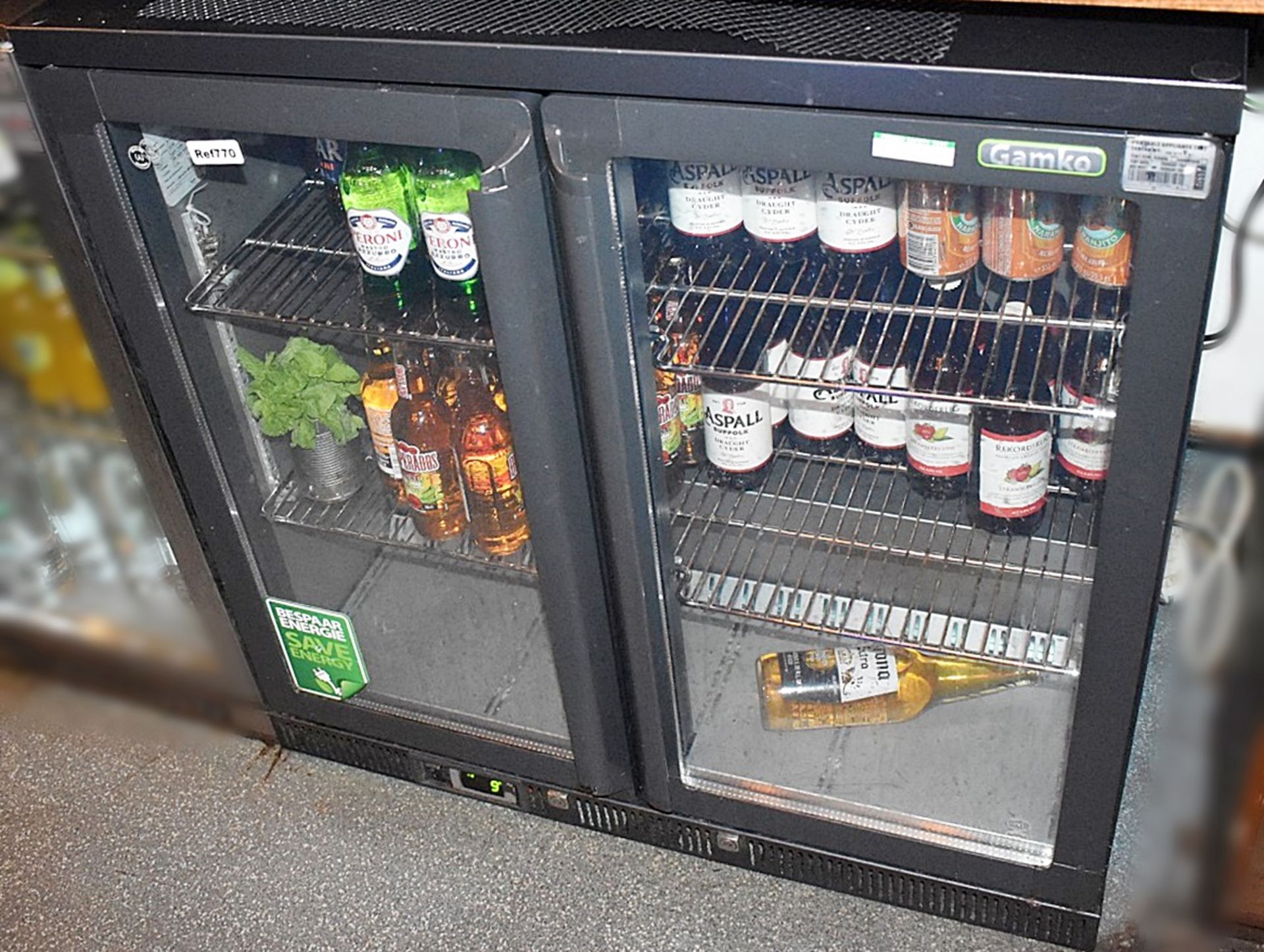 1 x Two Door Gamko Backbar Bottle Fridge - Model MG1/250G - Ref C770 - CL461 - Location: