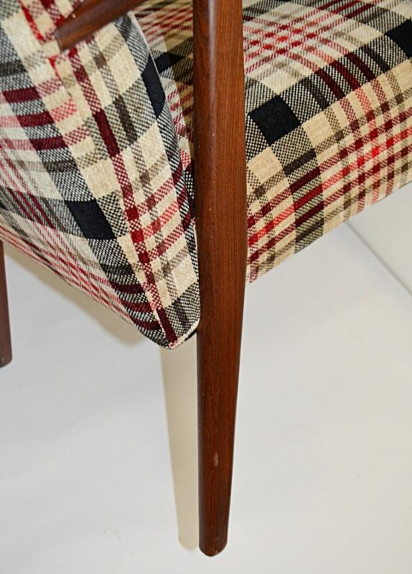 1 x JAB King Upholstery Mid Century Chair Upholstered In A 'Bourbon Pattern' - Dimensions (approx): - Bild 9 aus 9