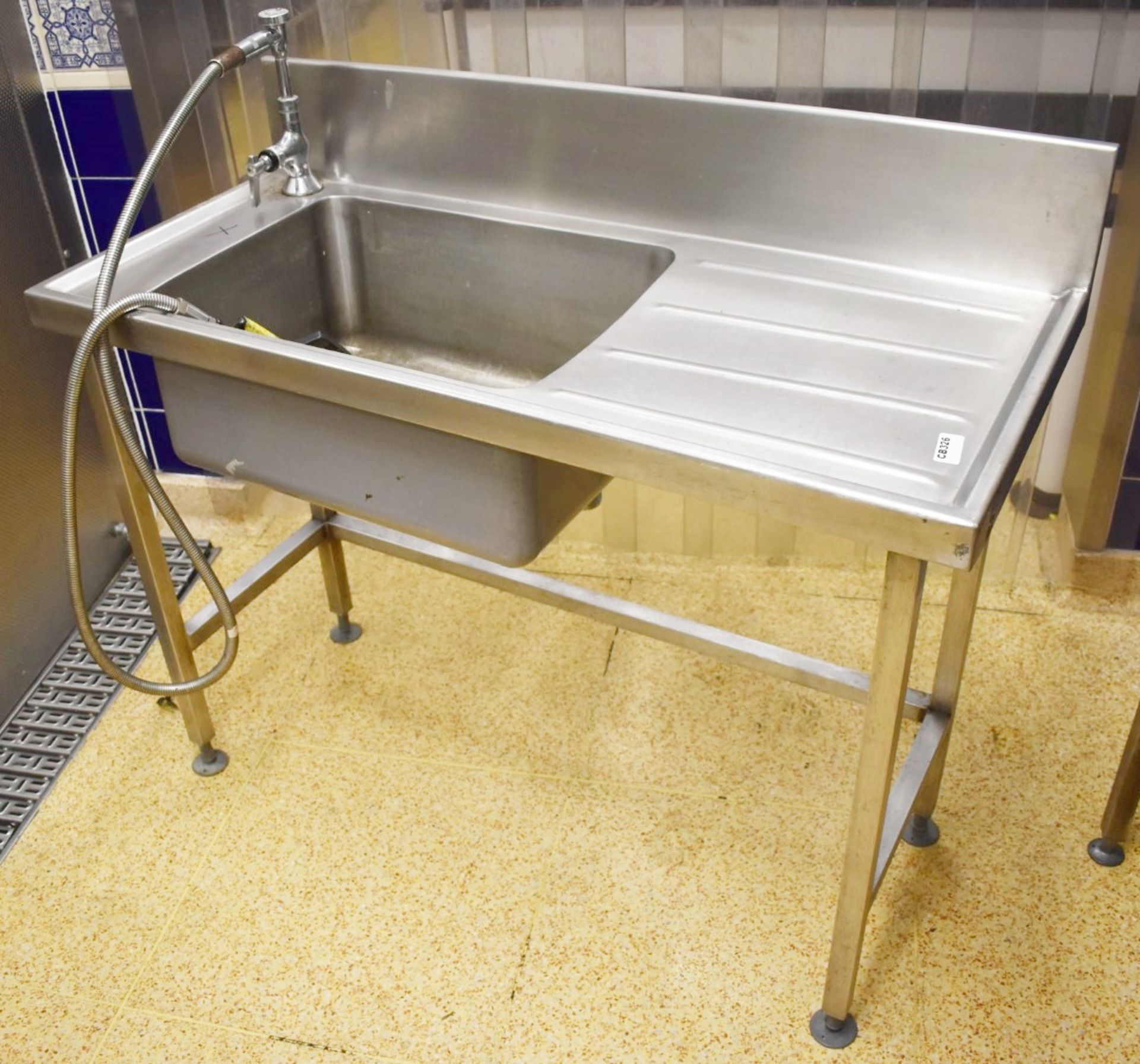 1 x Stainless Steel Sink Basin Wash Unit With Splashback and Hose Rinser Tap - H81 x W105 x D50