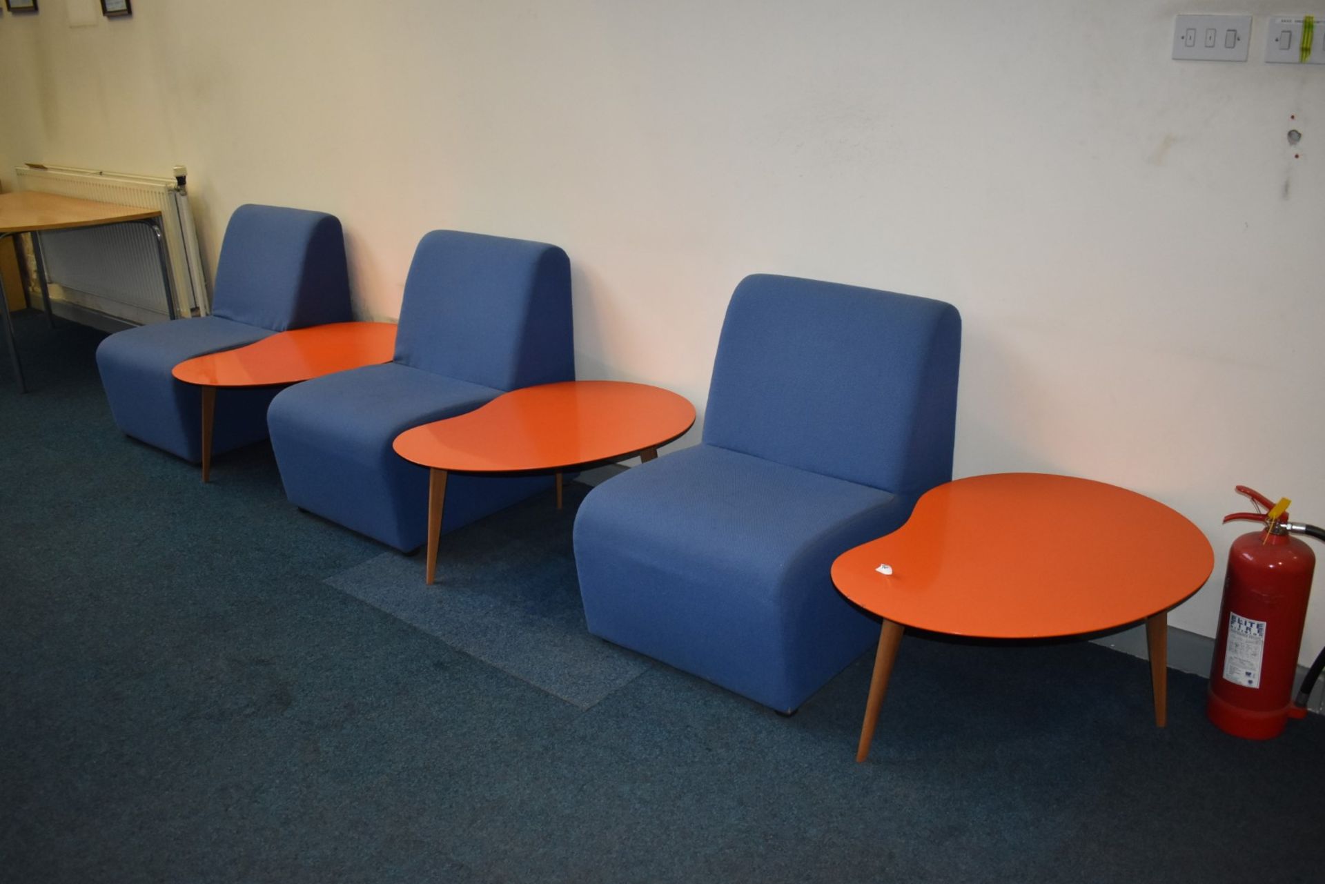 3 x Modular Reception Chairs in Blue - Ref FE000 ODS - CL480 - Location: Nottingham NG15Tables not