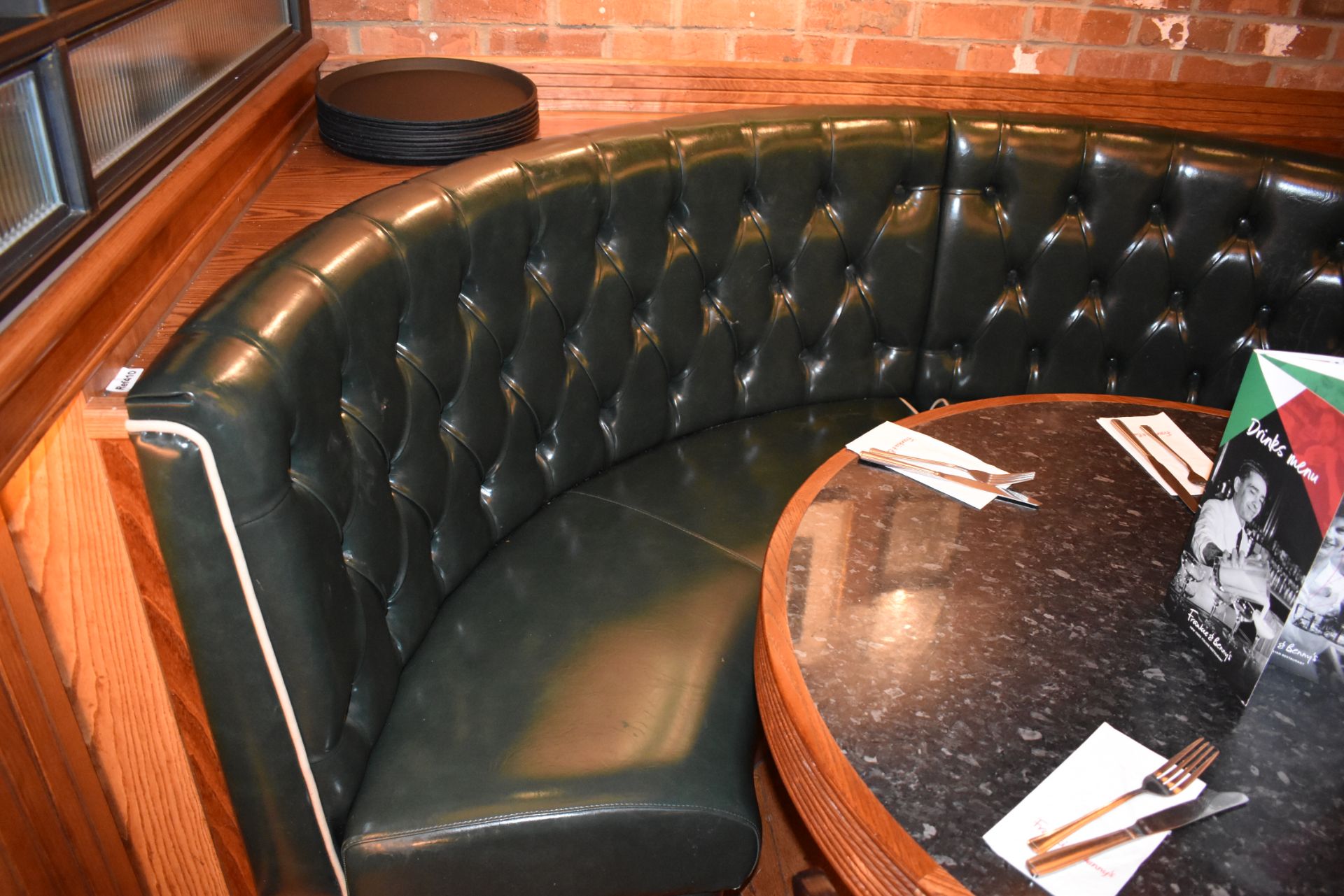 2 x Half Circle Seating Booths Upholstered in Green Faux Leather With Studded Back - Ref410 - - Image 2 of 9