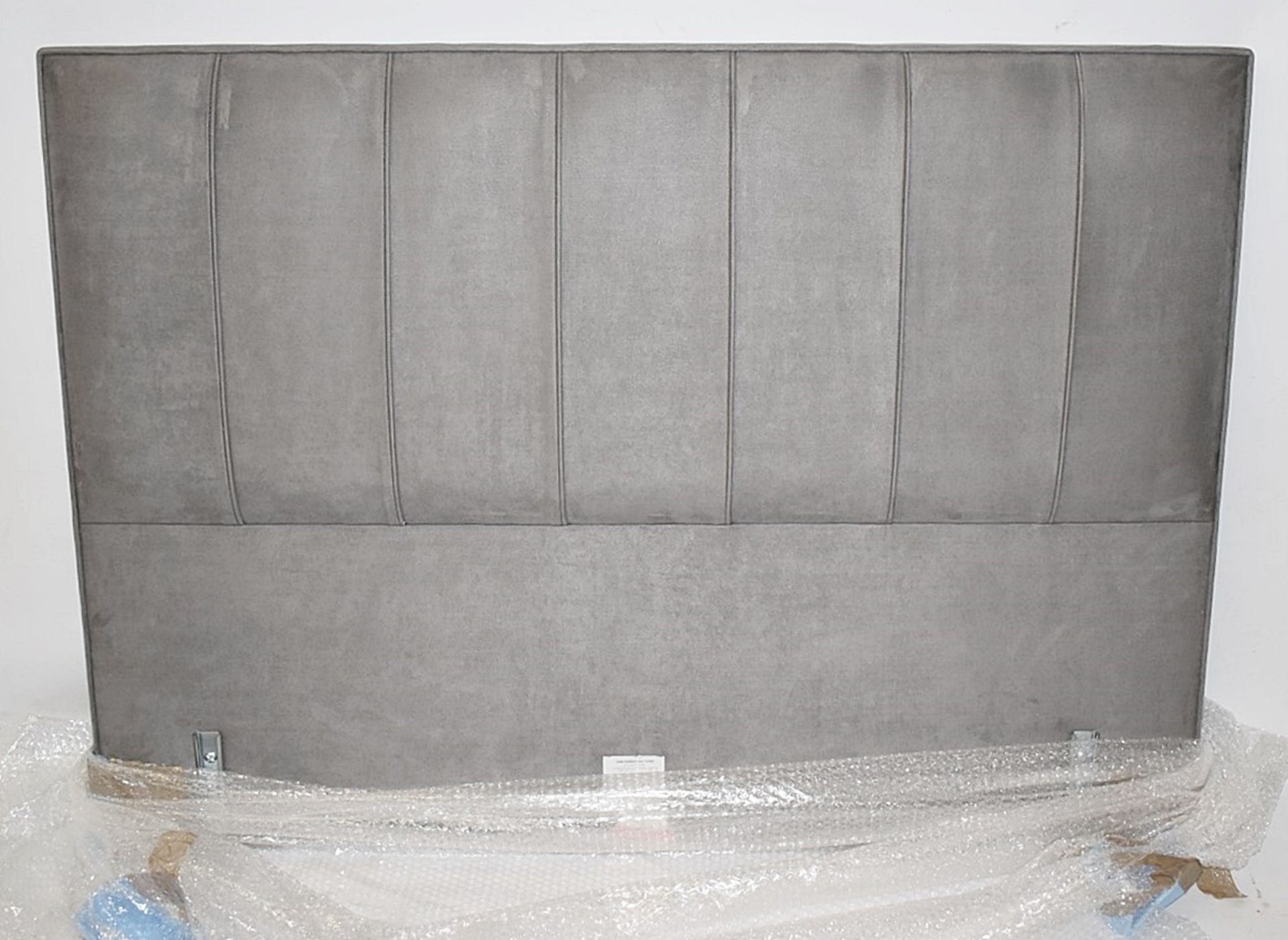 1 x VISPRING 'Hera' Luxury Handcrafted Double Headboard In A Grey Faux Suede - British Made - Image 3 of 6