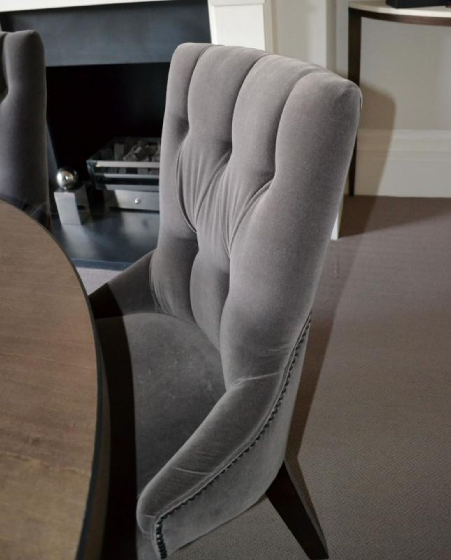 8 x Button-back Dining Chairs - Richly Upholstered In A Grey Velvet Fabric - NO VAT - Image 4 of 7