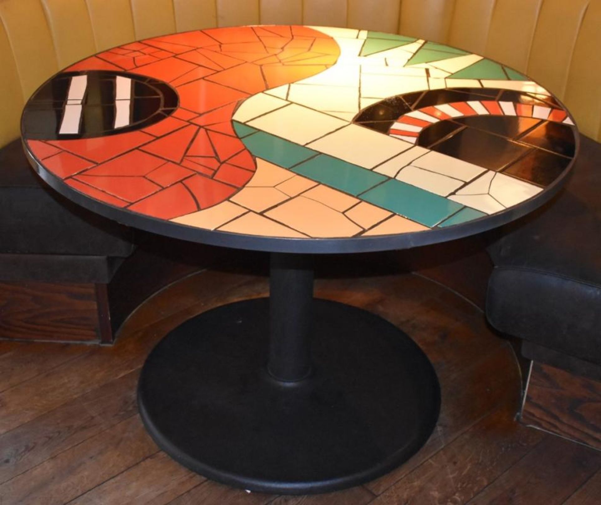 1 x Bespoke Mosaic Dining Table - Mexican Guitar and Sun - Round Table With Mosiac Tiled Top and Cas - Image 2 of 4