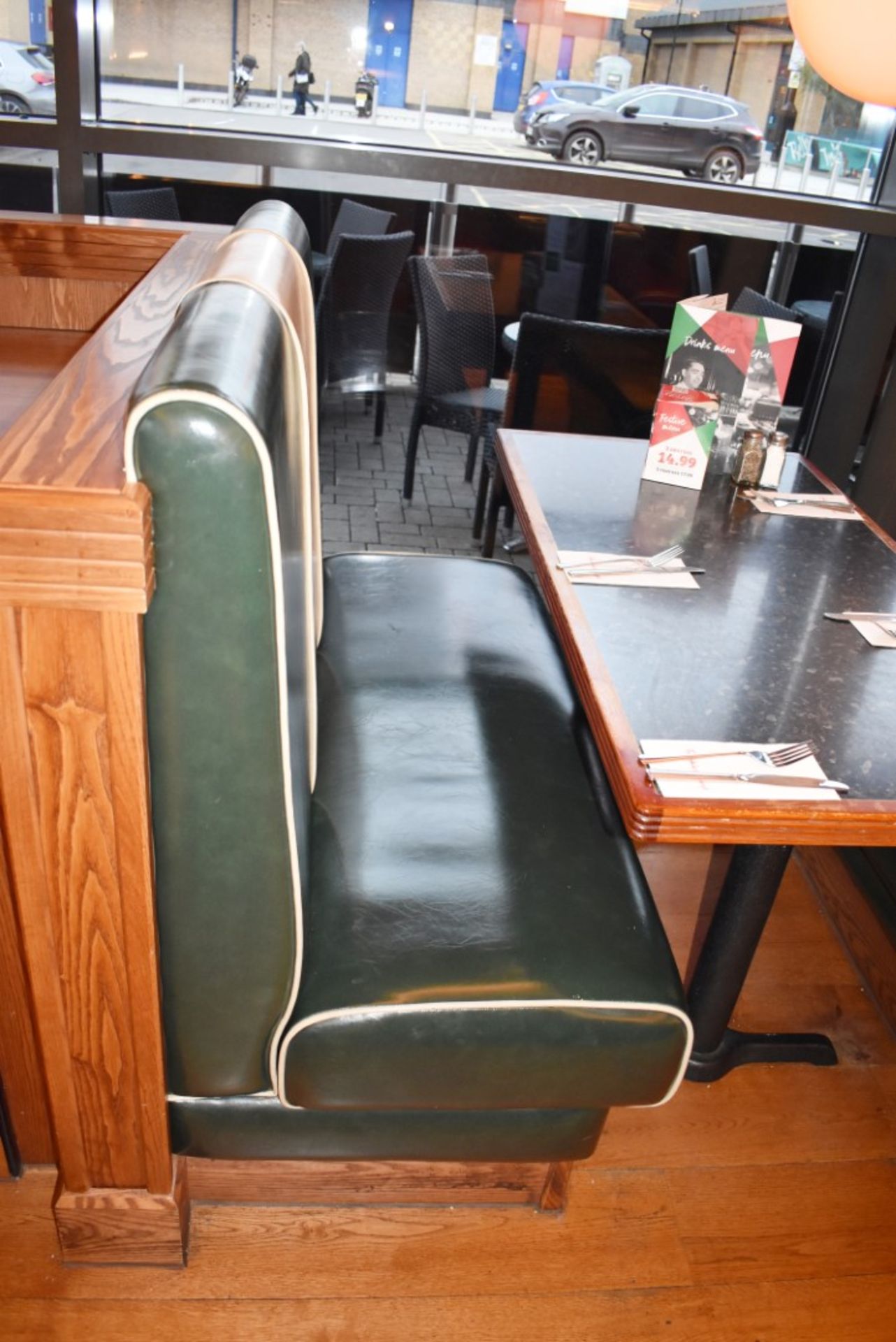 3 x Sections of Booth Seating - Upholstered in a Green and Cream Retro Style Faux Leather Upholstery - Image 3 of 6