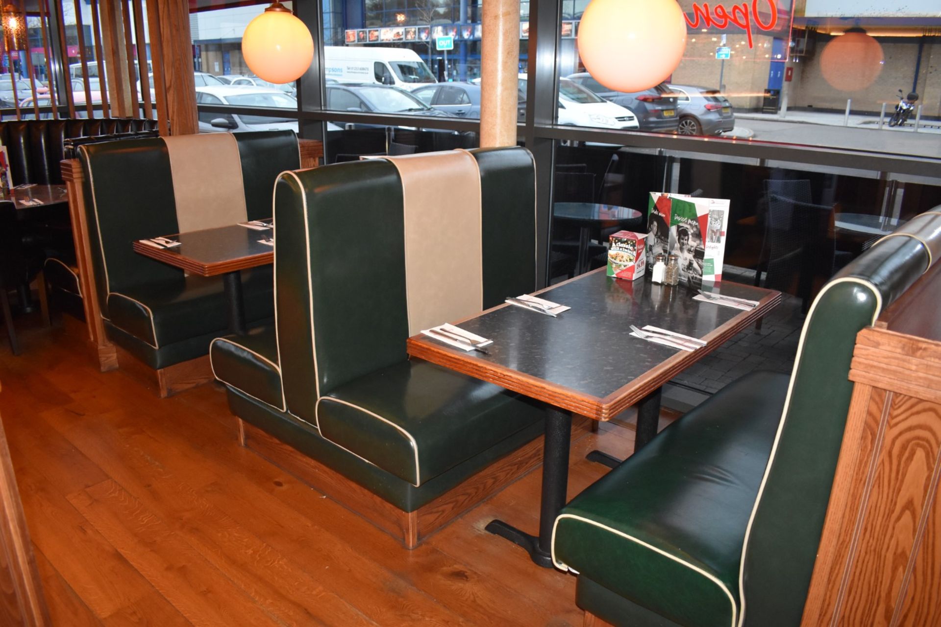 3 x Sections of Booth Seating - Upholstered in a Green and Cream Retro Style Faux Leather Upholstery - Image 5 of 6