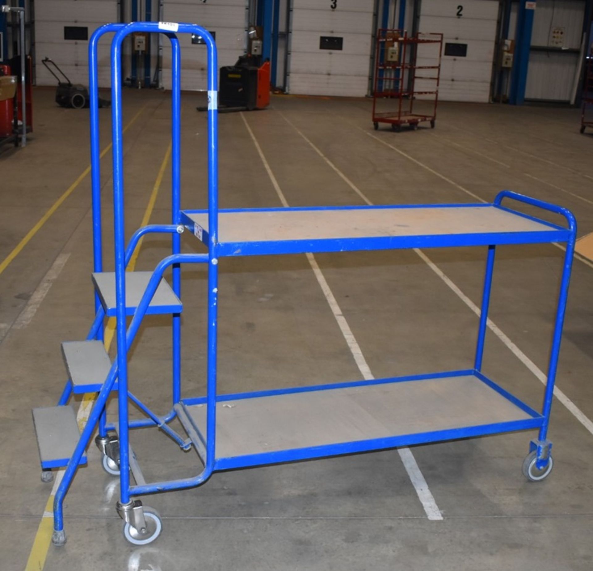 1 x Warehouse Trolley With Integrated Step Ladder - H93 x W174 x D46 cms - Ref FE191 WH - CL480 -