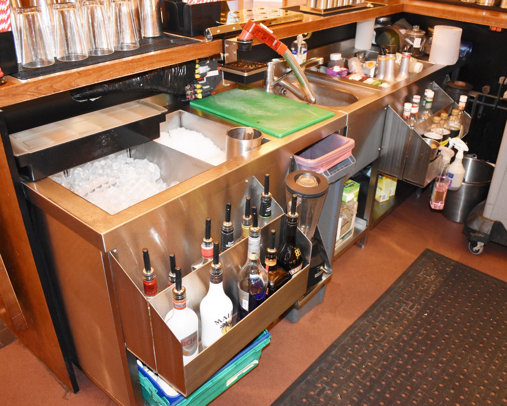 2 x Stainless Steel Backbar Drink Preparation Units With 2 x Ice Wells, 1 x Basin With Mixer Tap,