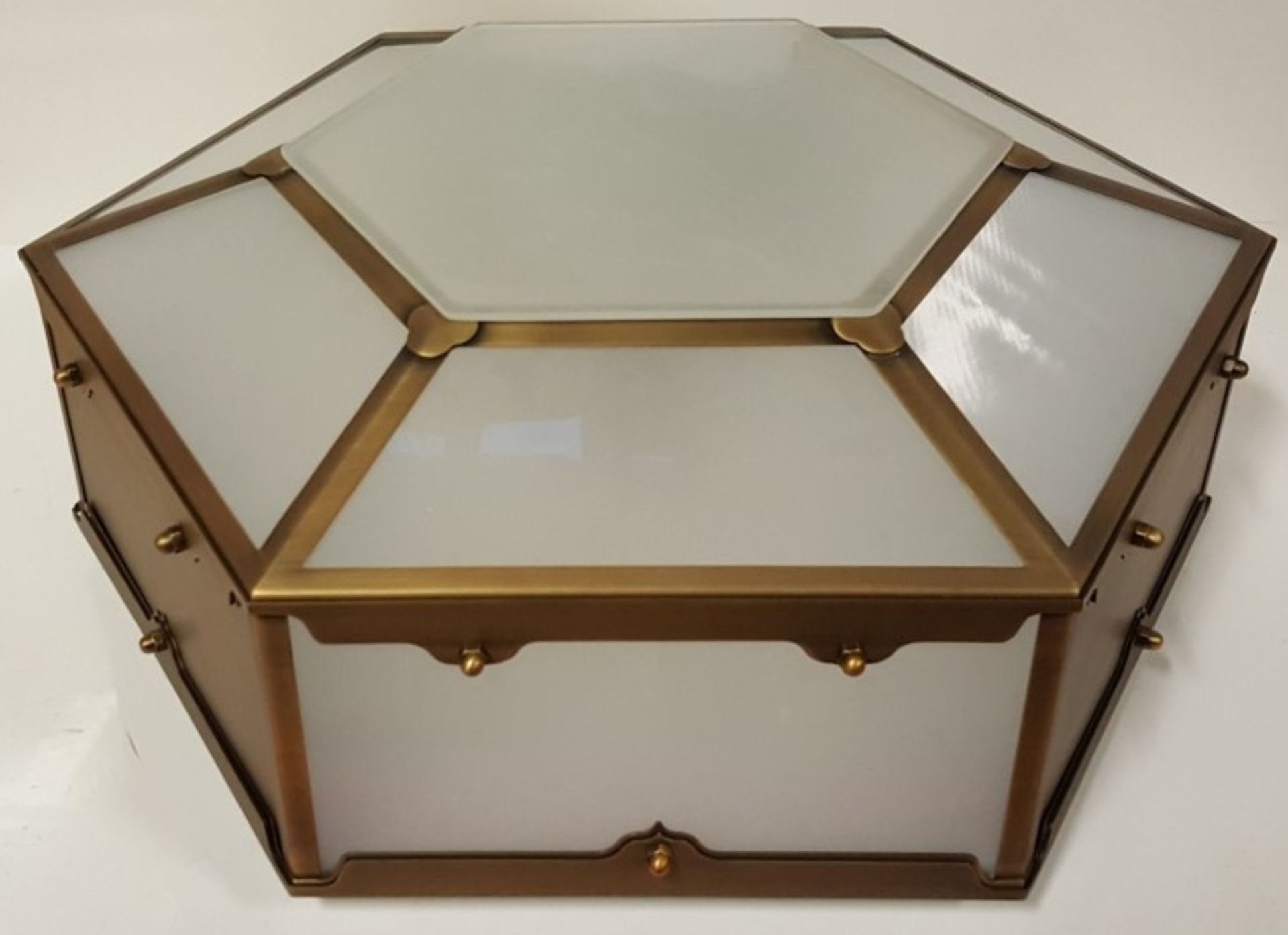 1 x Chelsom Flush Fitting Hexagonal Shaped Light Fitting In A Antique Brass Finish - REF:J2354