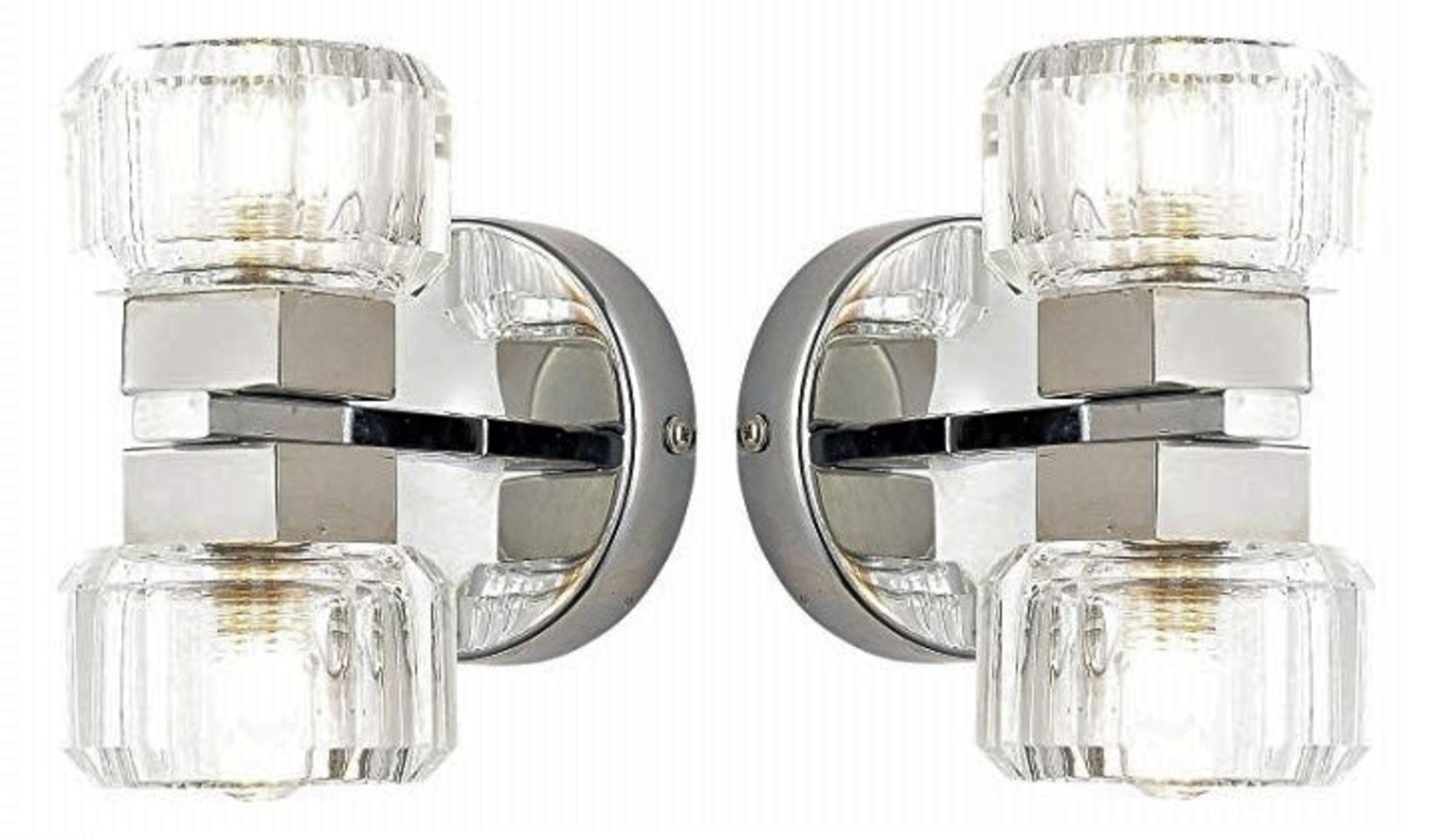 2 x Spa Bathroom Lighting Octan Twin Light Wall Lights - Chrome With Glass Shades - Product Code