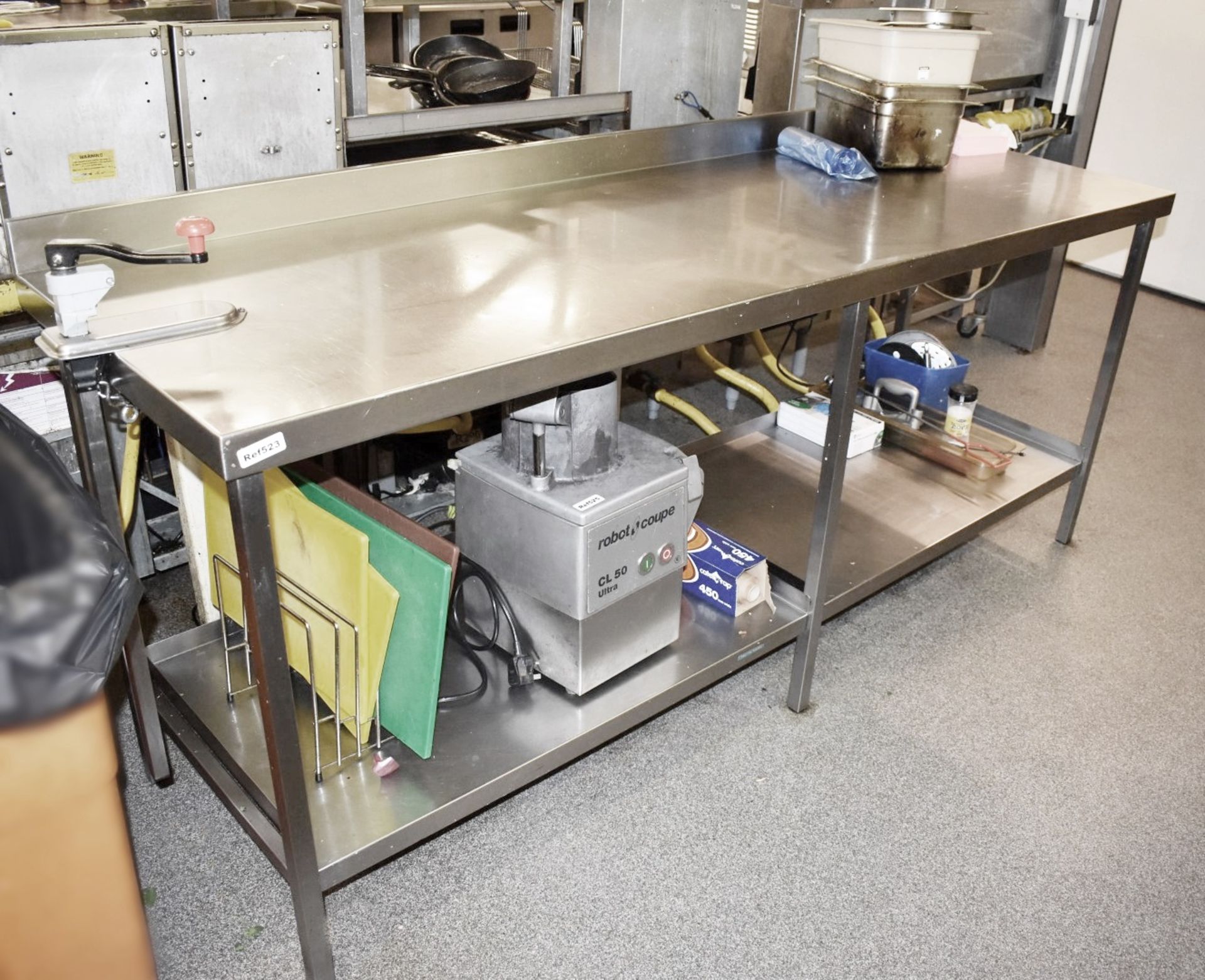 1 x Stainless Steel Preparation Table With Upstand, Undershelf and Mounted Can Opener - H90 x W210 x