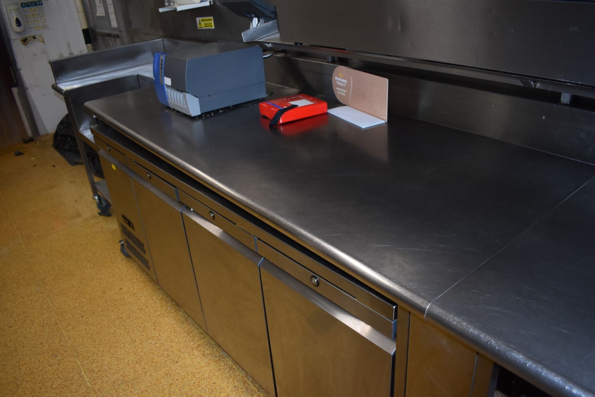 1 x Commercial Kitchen Prep Bench on Castors - Large 13ft Size - Features Upstand Splashback and - Image 3 of 12