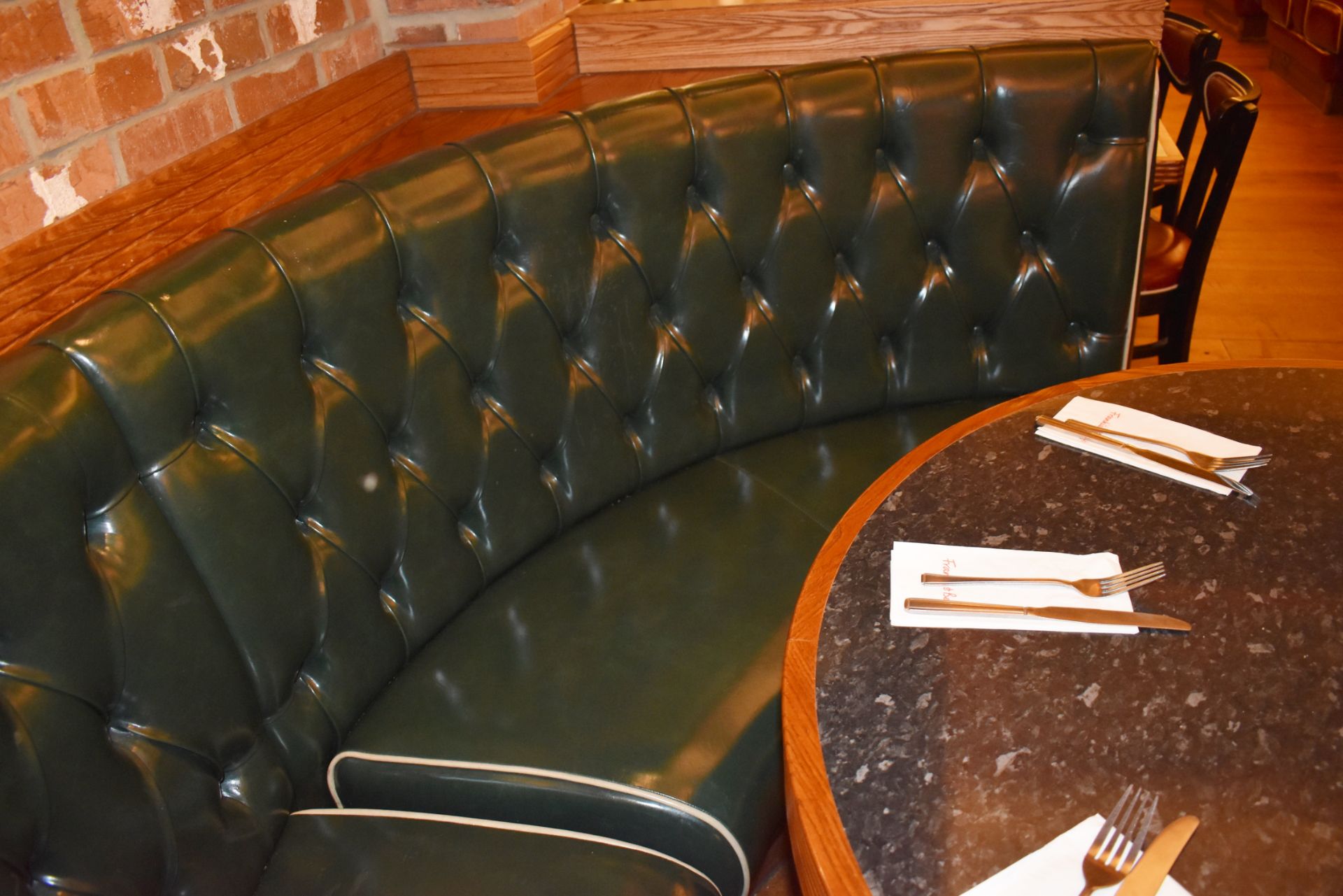 2 x Half Circle Seating Booths Upholstered in Green Faux Leather With Studded Back - Ref410 - - Image 3 of 9