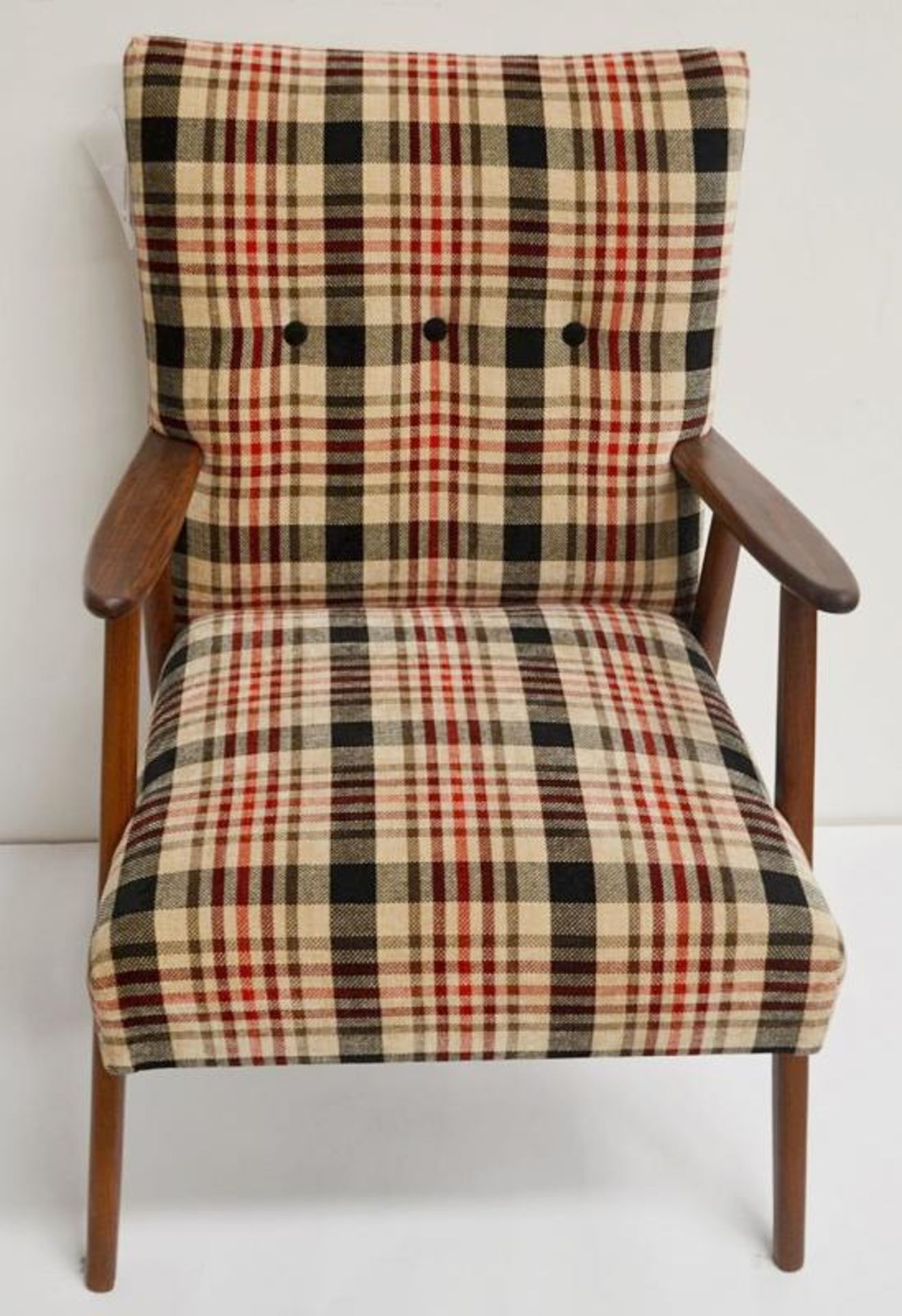 1 x JAB King Upholstery Mid Century Chair Upholstered In A 'Bourbon Pattern' - Dimensions (approx): - Image 7 of 9