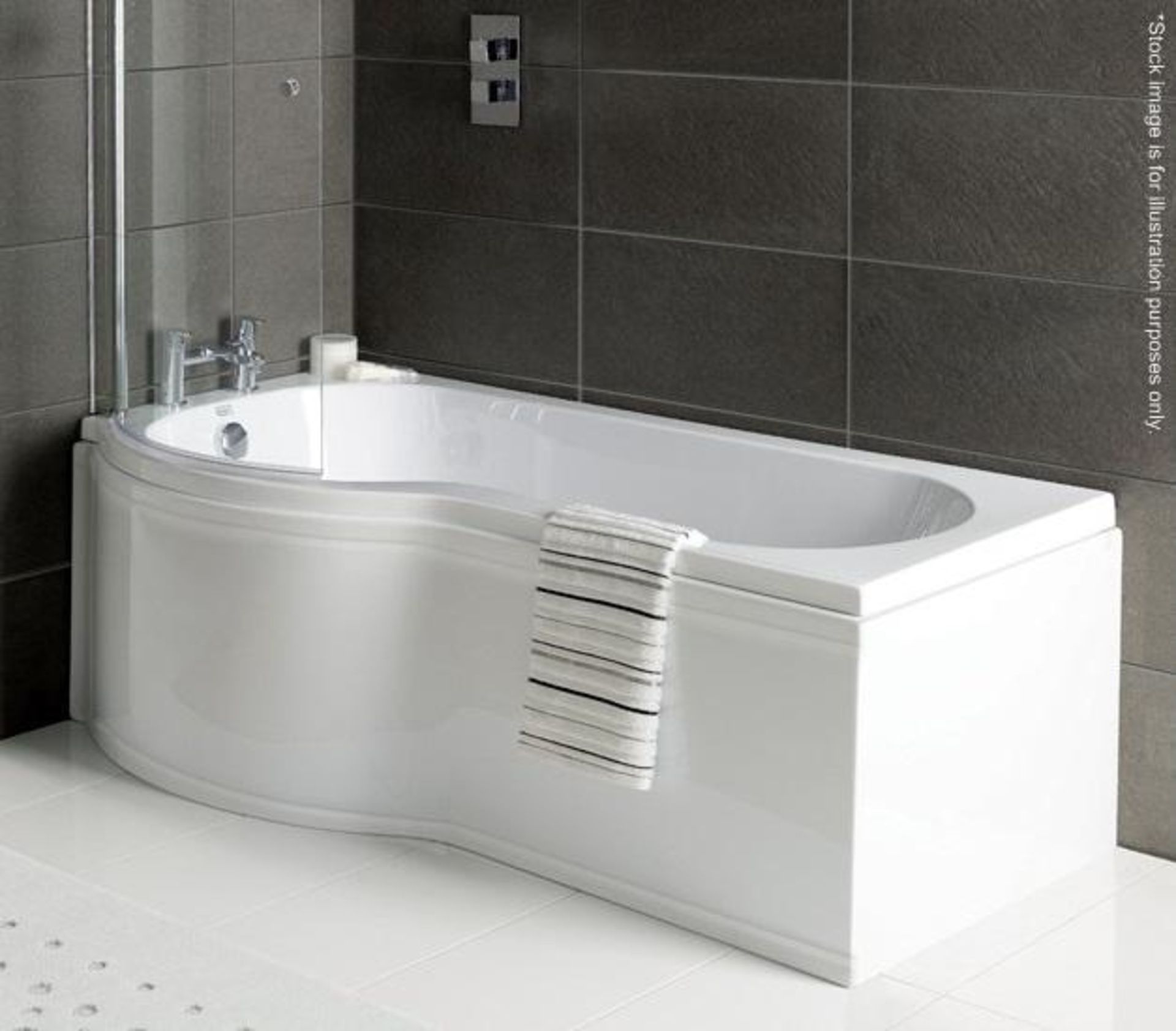 1 x Arley 'KURV2' P-Shape Shower Bath & Front Panel - Dimensions: 1700 x 850mm - New / Unused Stock