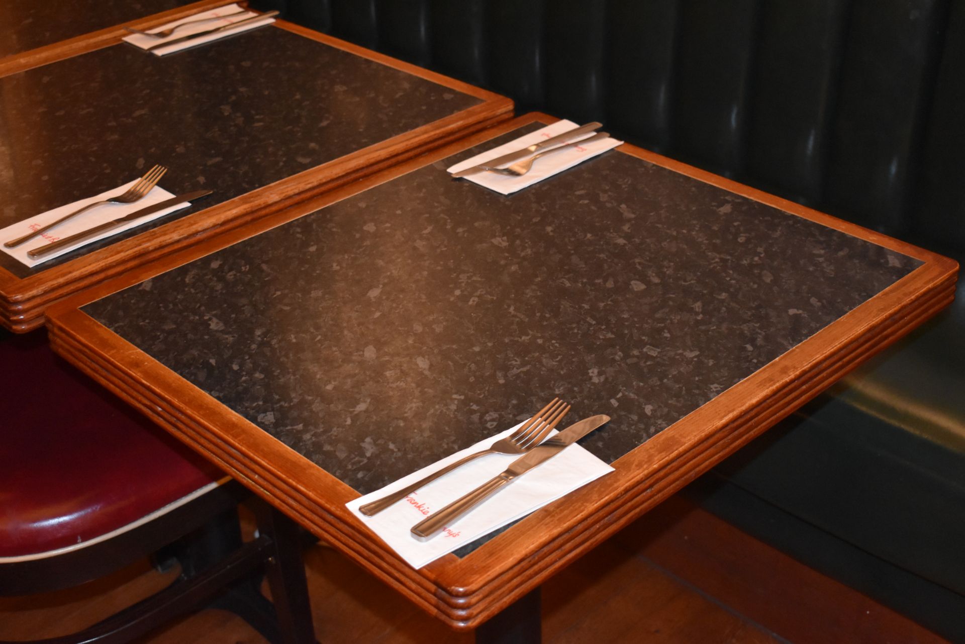 4 x Restaurant Bistro Tables With Granite Effect Tops and Cast Iron Bases - From American Italian - Image 5 of 7