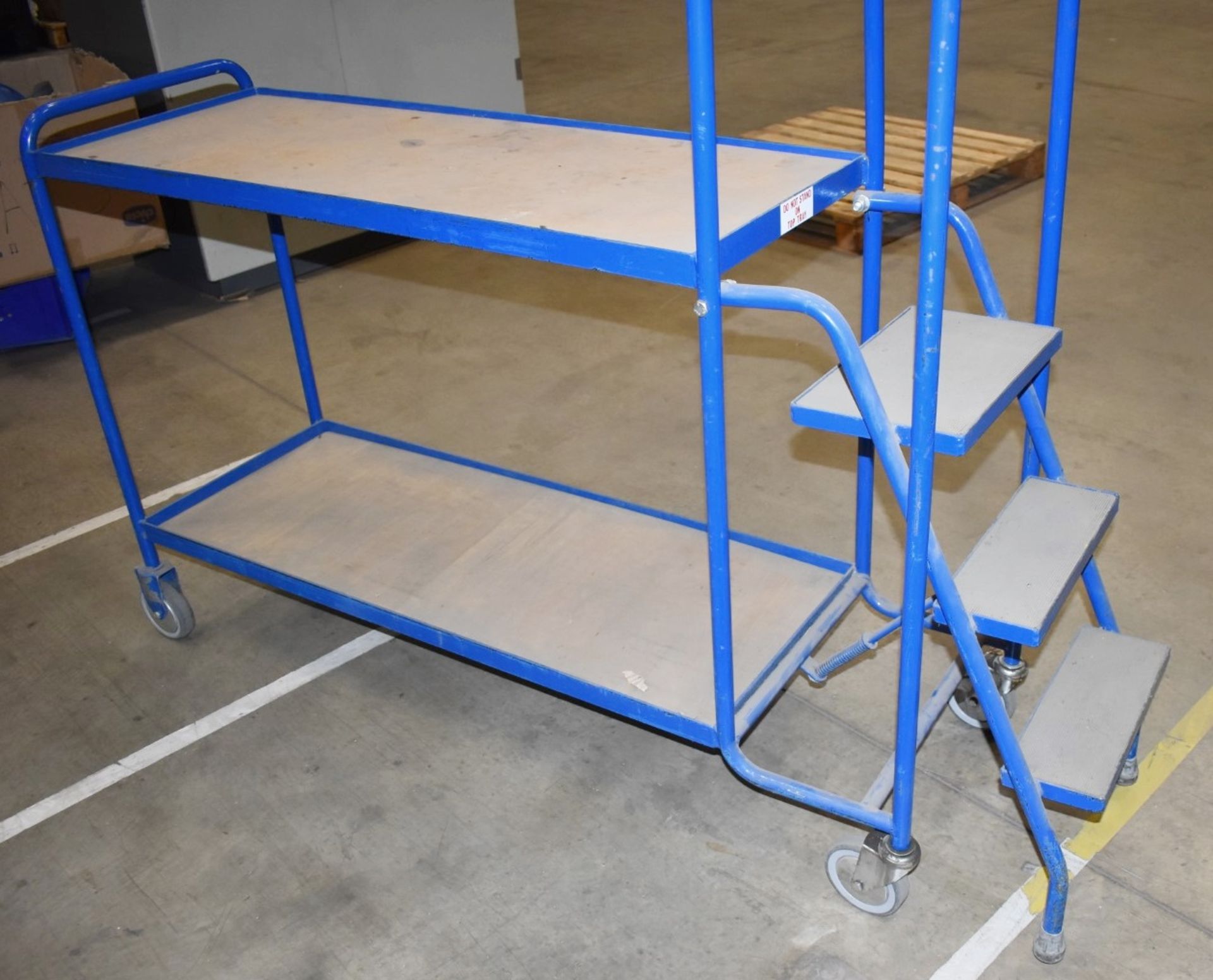 1 x Warehouse Trolley With Integrated Step Ladder - H93 x W174 x D46 cms - Ref FE191 WH - CL480 - - Image 2 of 5