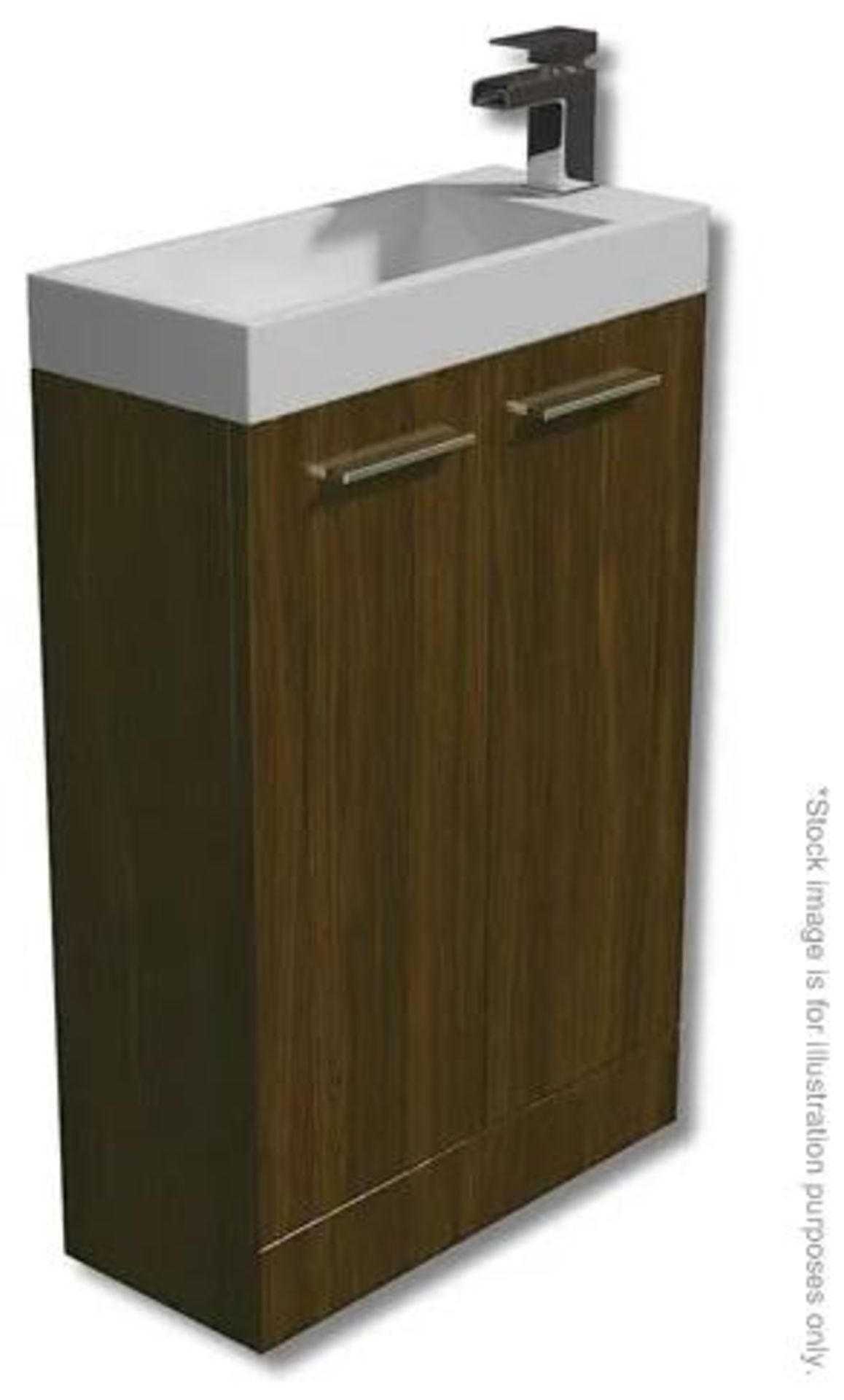 1 x EVORA 560mm Floor Standing Vanity With Ceramin Basin And A Walnut Finish - New & Boxed Stock - C