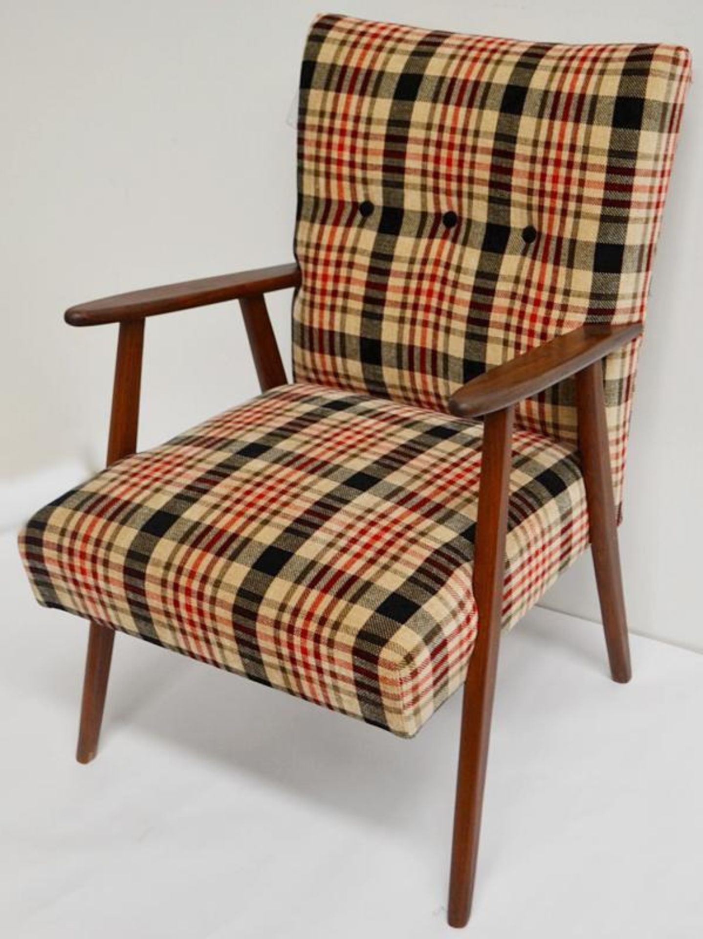 1 x JAB King Upholstery Mid Century Chair Upholstered In A 'Bourbon Pattern' - Dimensions (approx): - Bild 6 aus 9