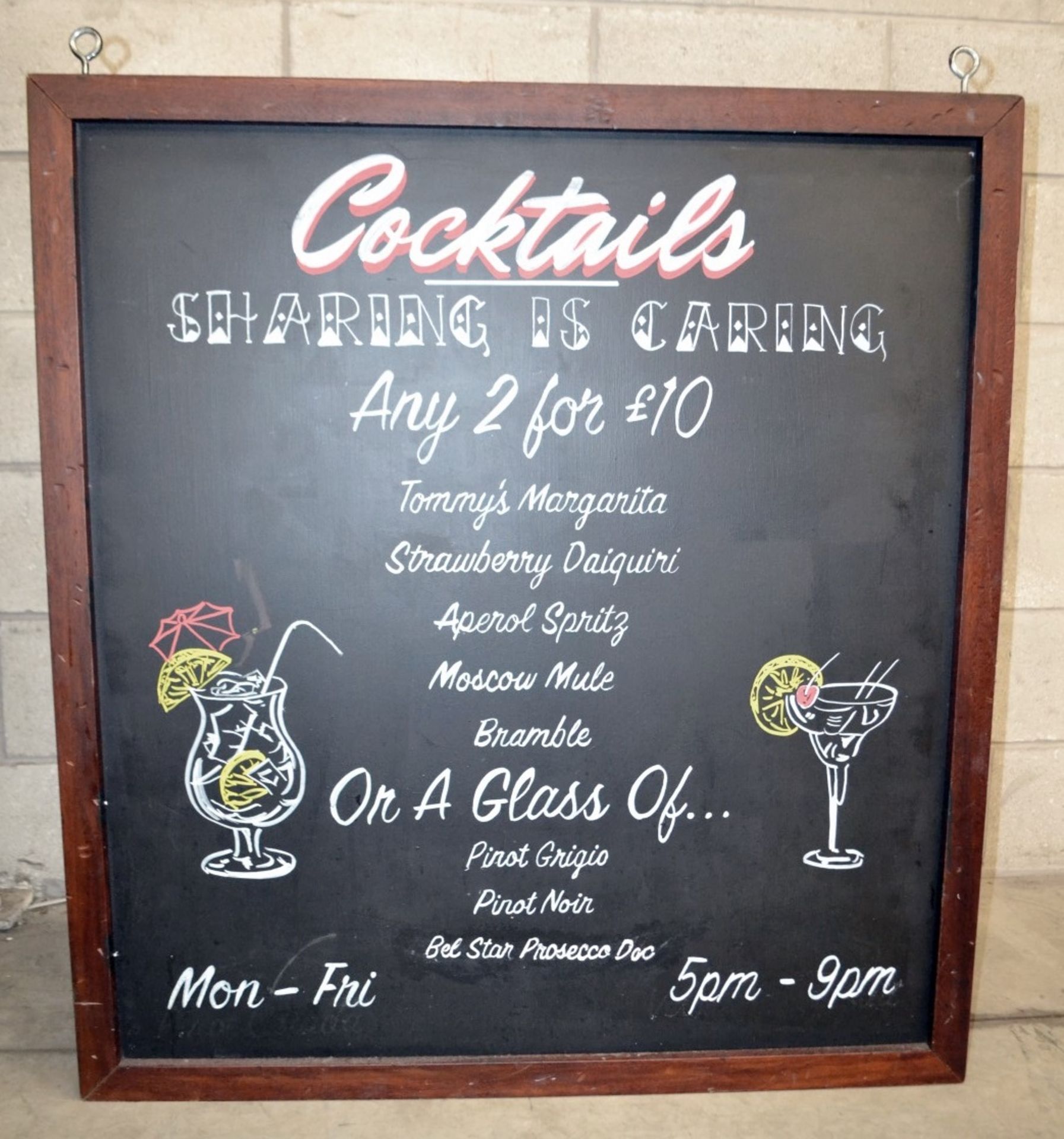 1 x Framed Double-sided Hanging Chalkboard Signage Featuring Excellent Hand-drawn Artwork - Image 2 of 2