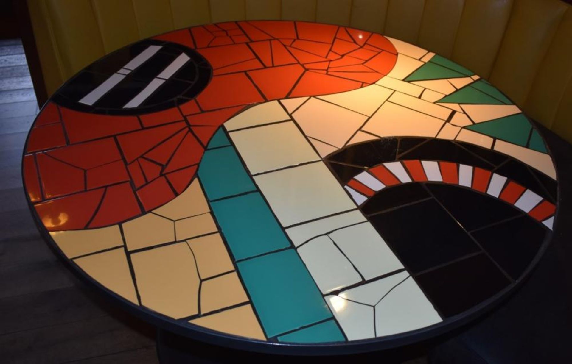 1 x Bespoke Mosaic Dining Table - Mexican Guitar and Sun - Round Table With Mosiac Tiled Top and Cas - Image 3 of 4