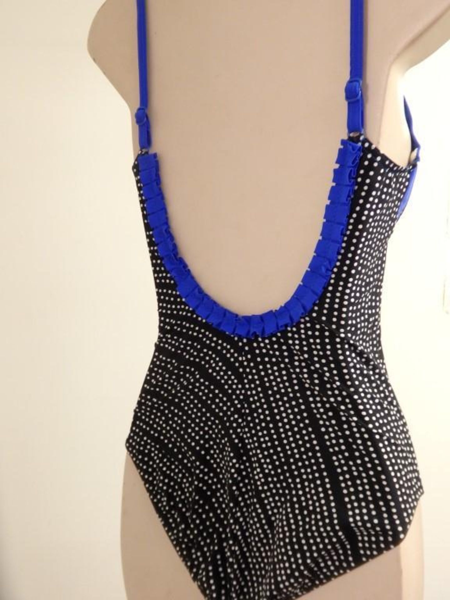 1 x Rasurel - Black Polka dot with royal blue trim &frill Tobago Swimsuit - B21039 - Size 2C - UK 32 - Image 5 of 8