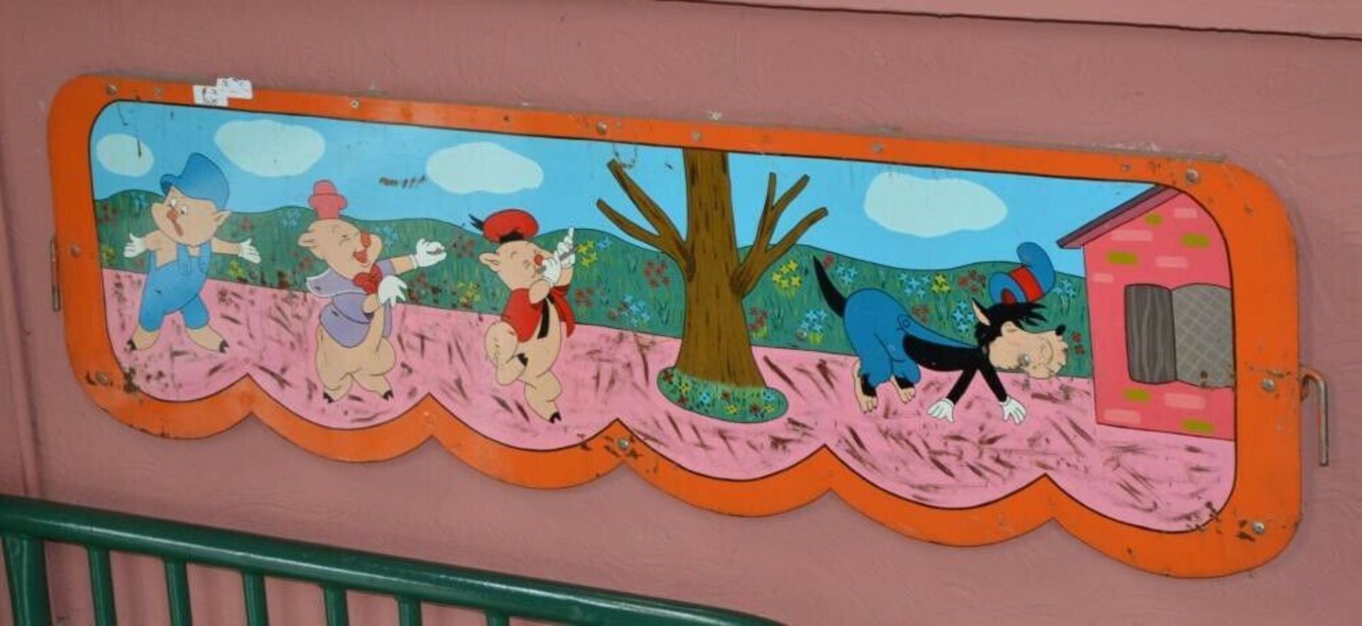 7 x Vintage Fairground Ride Fence Panels - Hand Painted Disneyland Artwork - With Braced Backs and